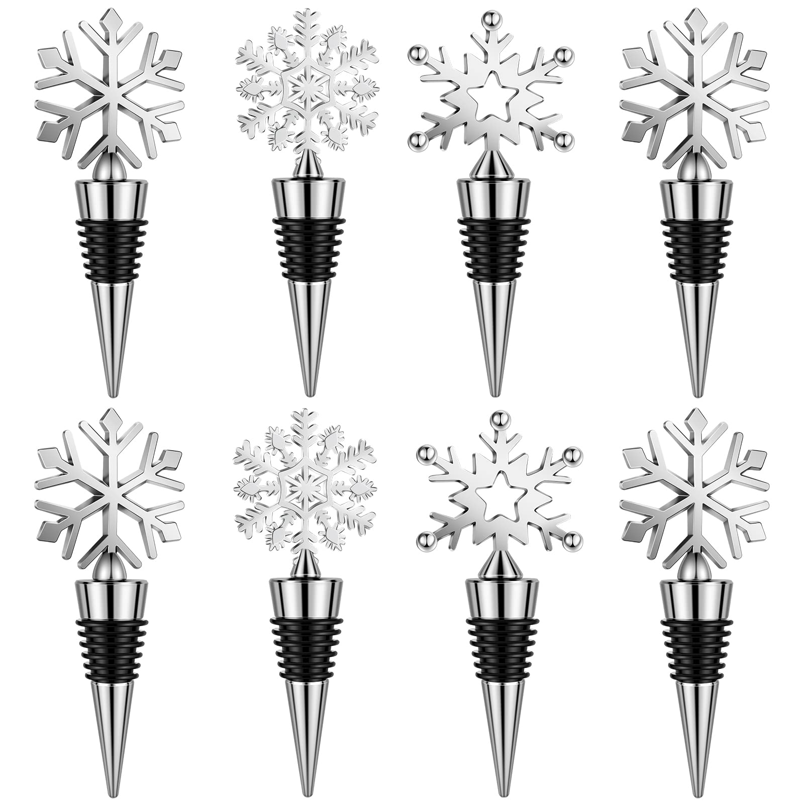 Bouchons de bouteille de vin flocon de neige réutilisables pour fête et Noël x8