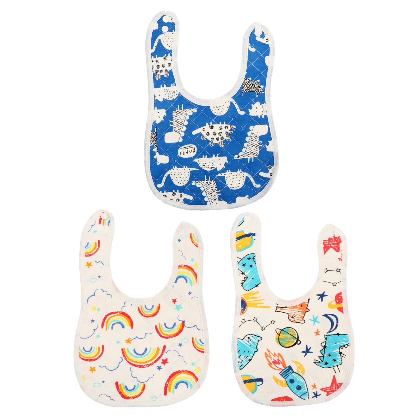 NUOBESTY 3pcs Baby Drool Bibs with Car Rainbow Dinosaur Pattern Neck Baby Bandana Drool Bibs Cotton Baby Teething Bibs Feeding Bibs for Newborn Infant Toddler 34X23cm