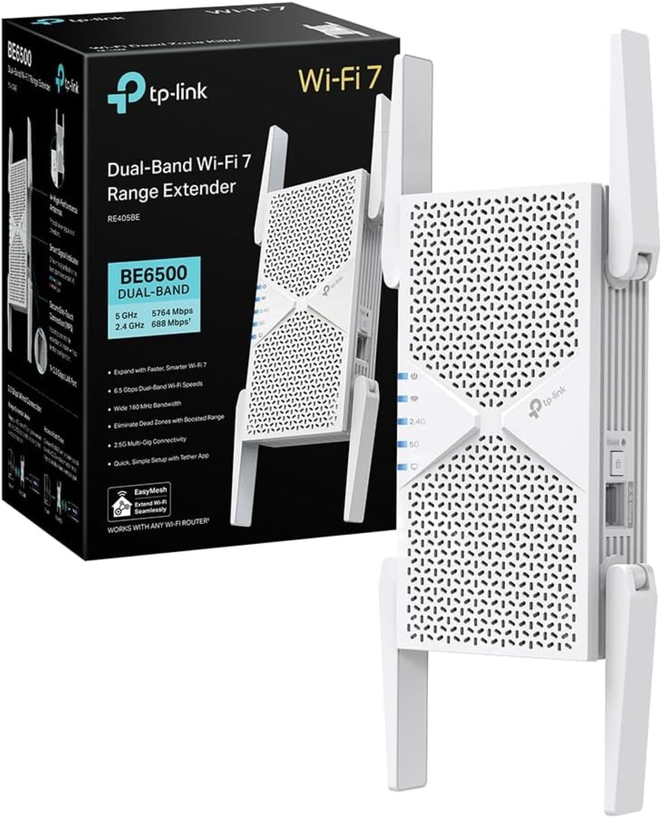 TP-Link RE405BE - BE6500 Extensor de Señal Wi-Fi 7 Dual Banda 6,5 Gbps con Puerto 2,5 GbE y Compatibilidad EasyMesh