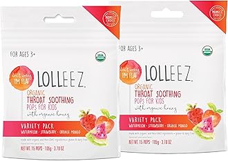 Lolleez Organic Lollipops Variety Pack for Sore Throat Relief - Strawberry, Watermelon & Orange Mango, 30 Total