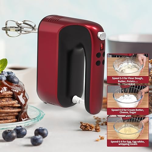 Miniatura 7 de Batidora de mano digital de 9 velocidades, motor de 400 W CC, batidora de mano eléctrica de mano con estuche de almacenamiento a presión, botón