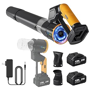 Leaf Blower Cordless 180 Rotatable, Leaf Blower Cordless with 2 x 4.0Ah Batteries and Charger, Handheld Leaf Blowers 3 Speed Mode, Electric Leaf Blowers for Lawn, Yard and Patio (Yellow-black)