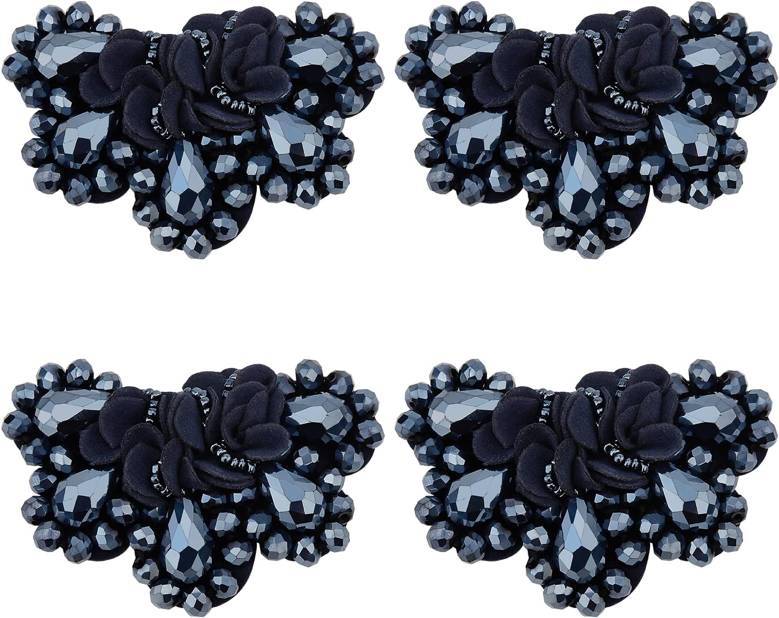 CRASPIRE4PCS Crystal Shoe Charms Glude on Black Rhinestone Crystal Shoe Oraments Wedding Bridal Shoe Elegant Rhinestones Flower for Jewelry Shoes Clothing Bags Hats Decoration (No Clips)