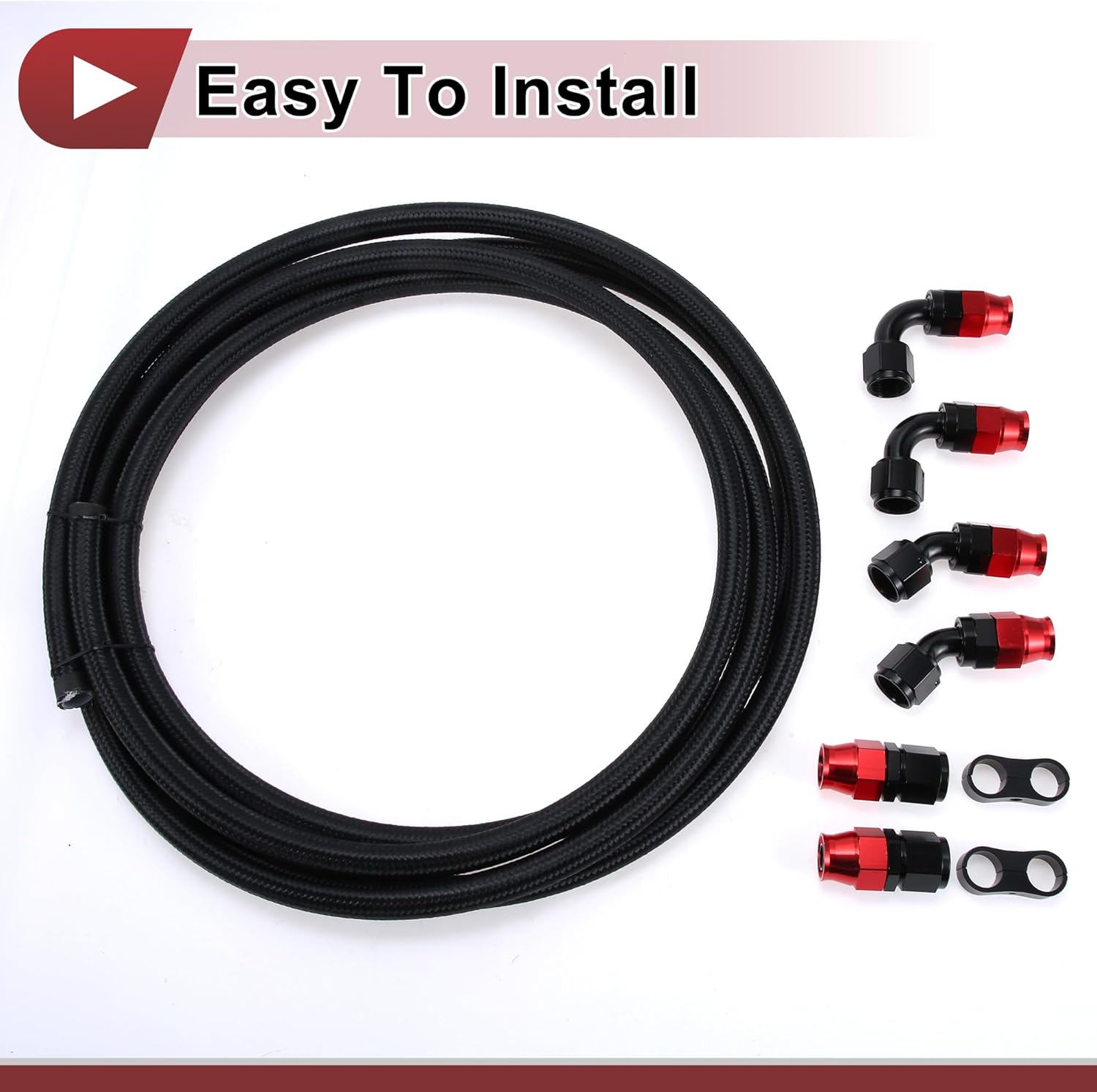 AN10 Fuel Line Kit 15.09ft Vacuum Hose Automotive Fuel Hose with Black Adapter Pipe Clamp 1 Set