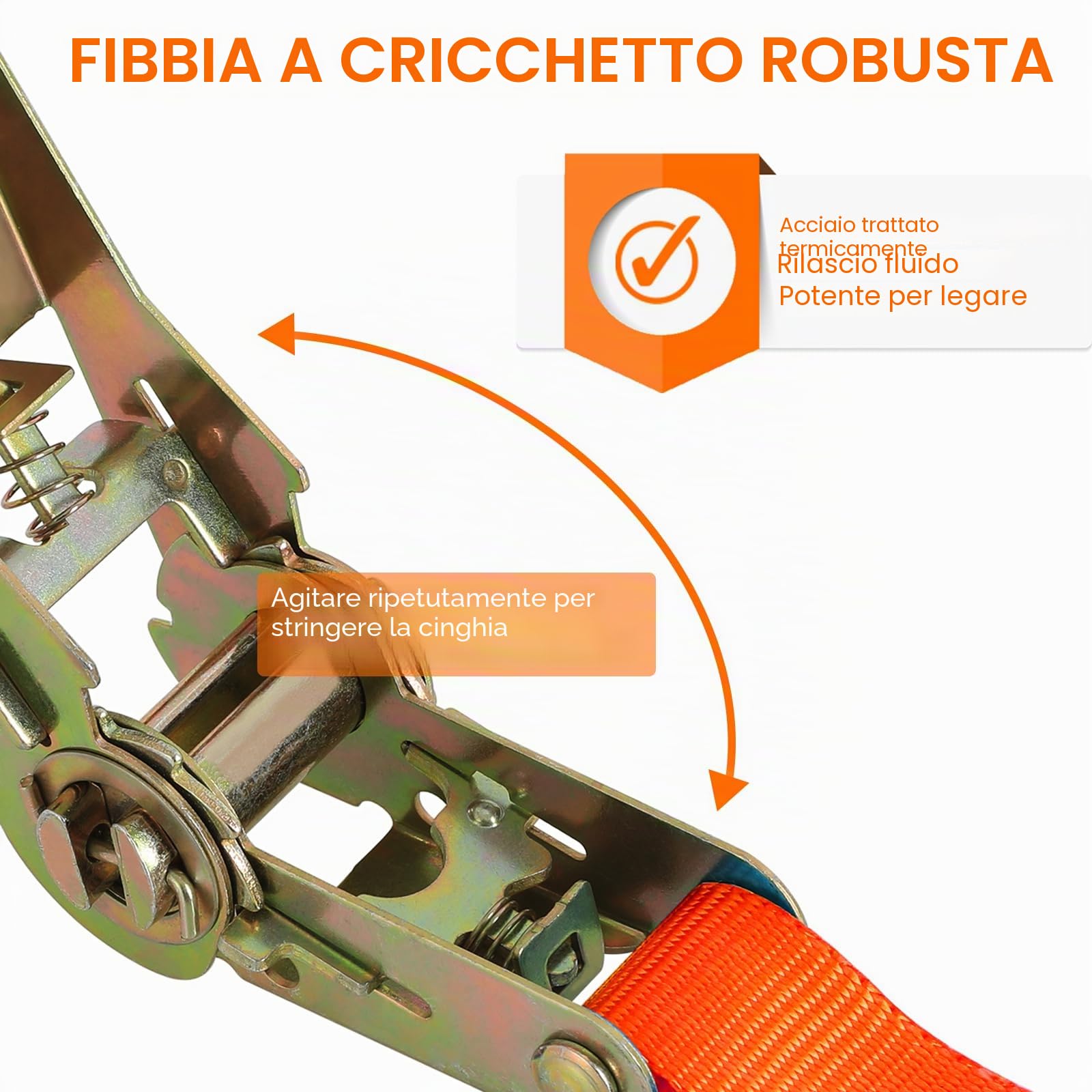 10 Cinghie di Tensione da 800kg, Cinghia a Cricchetto 6m x 25mm, Cinghie di Fissaggio con Cricchetto, Cinghia di Ancoraggio per Fissaggio del Carico (Arancione)