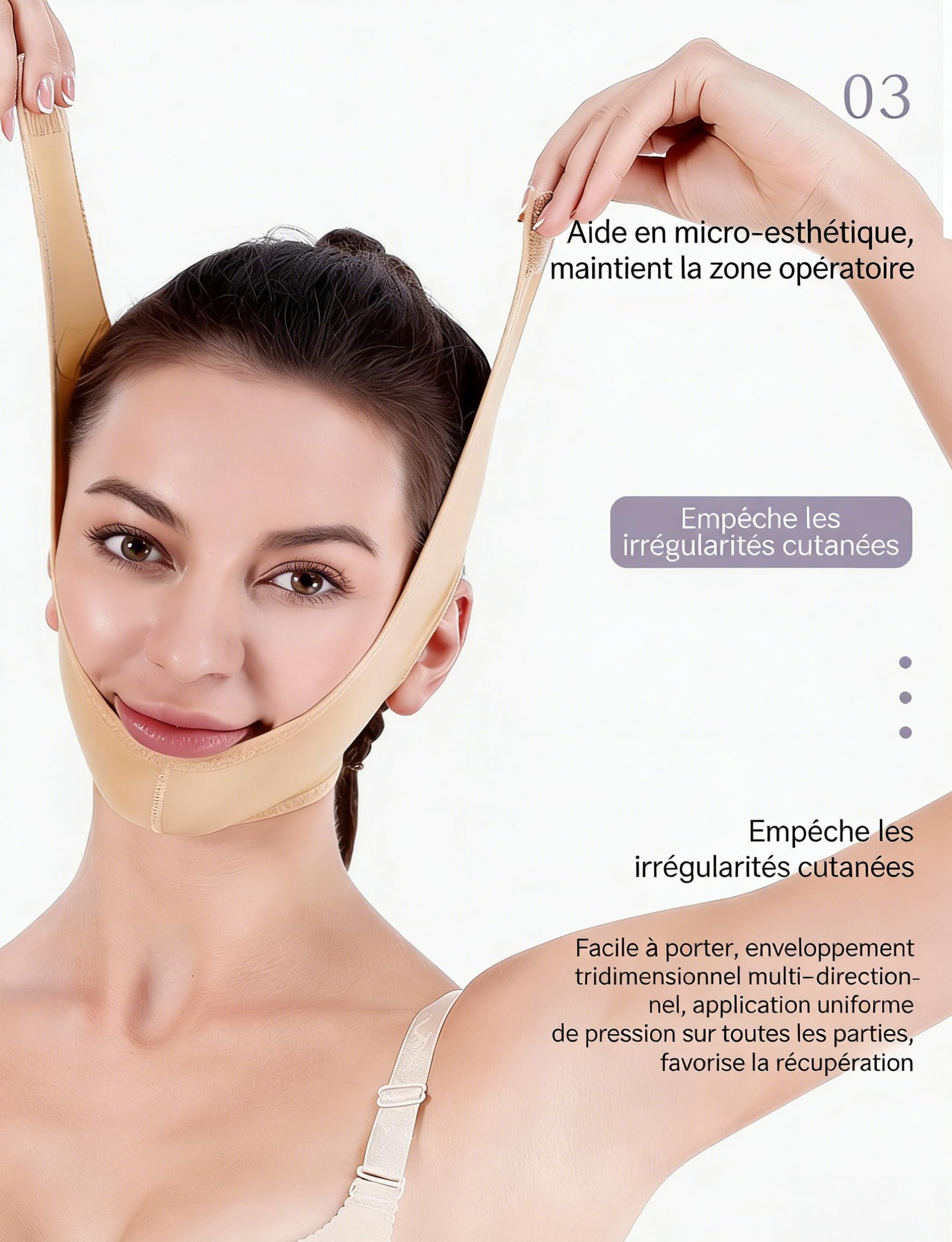 Gaine Visage-SweetLifty, Réutilisable Masque En Forme De V,Portable et Voyage (L,Beige)