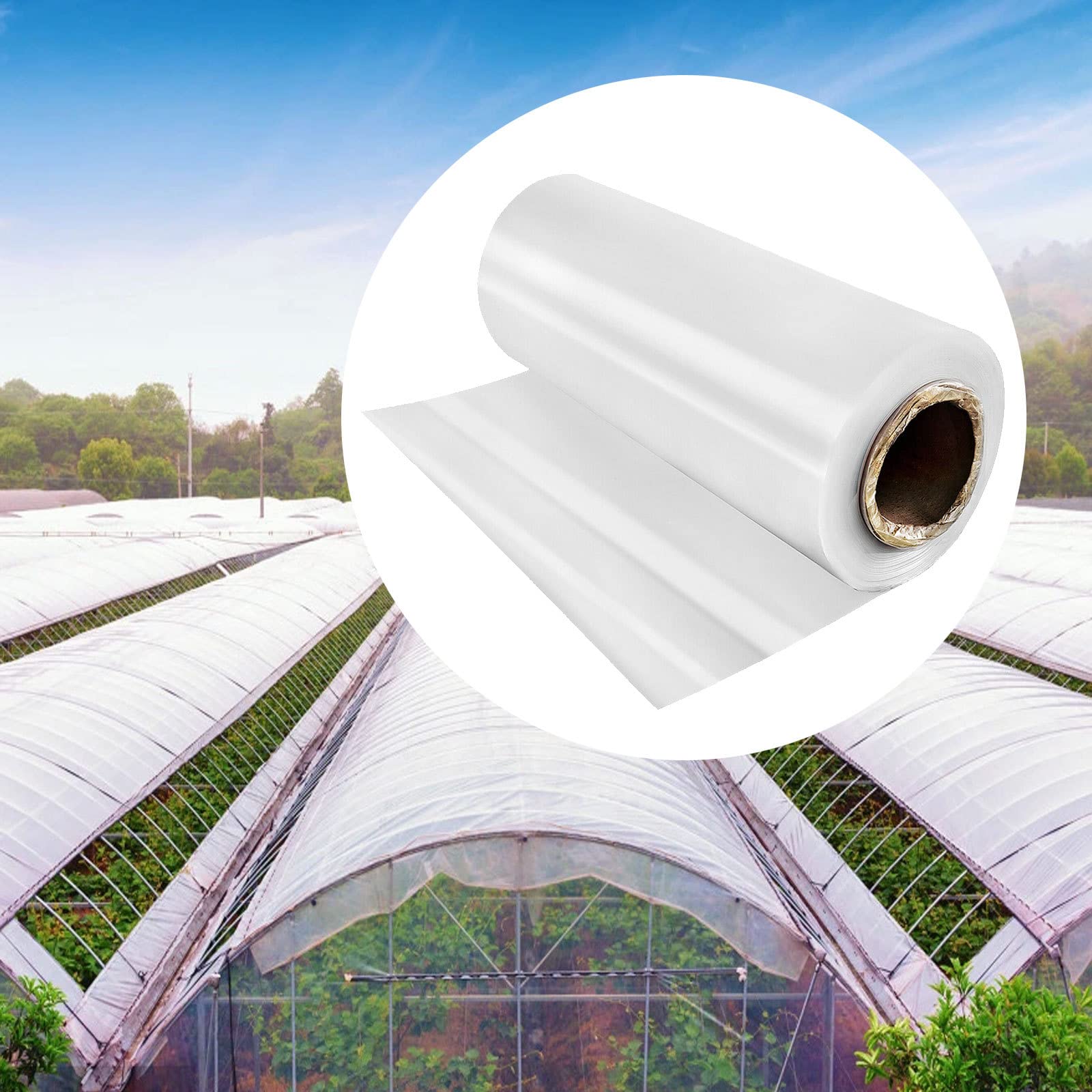 VEVOR Película de Polietileno para Invernadero, Dimensión de 9,7 x 7,6 m Invernadero Plástico Transparente, Espesor de 0,15 mm Paño Anticongelante para Plantas, Fácil de Bricolaje para Agricultura