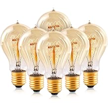 HESSION Edison Light Bulbs, A19 led 40w Vintage Antique Tungsten Filament Bulbs,E26 Base Edison Bulbs, Decorative Light Bulb Dimmable Amber Glass6 Pack