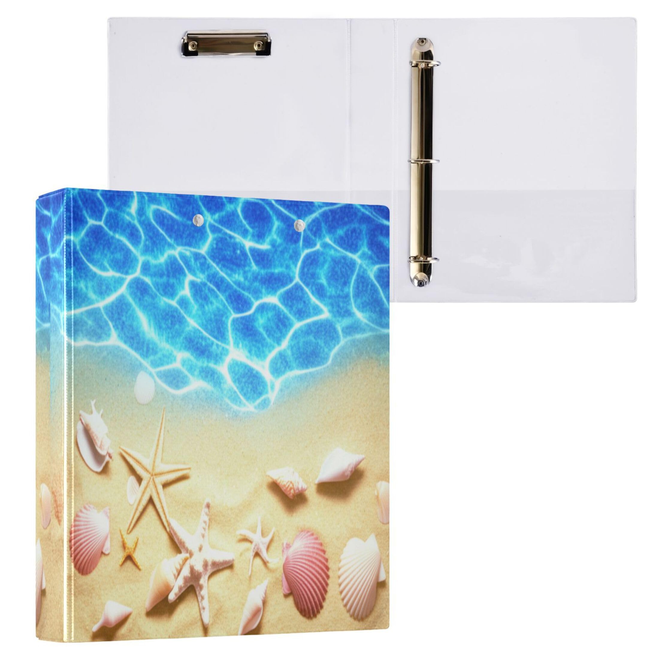 Personalisierte Ordner mit Seesternmuscheln, 3,8 cm, 3 Ringe, 200 Blatt, Portfolio-Ring, runder Ringplaner, 31,5 x 27 x 6 cm, 1 Packung
