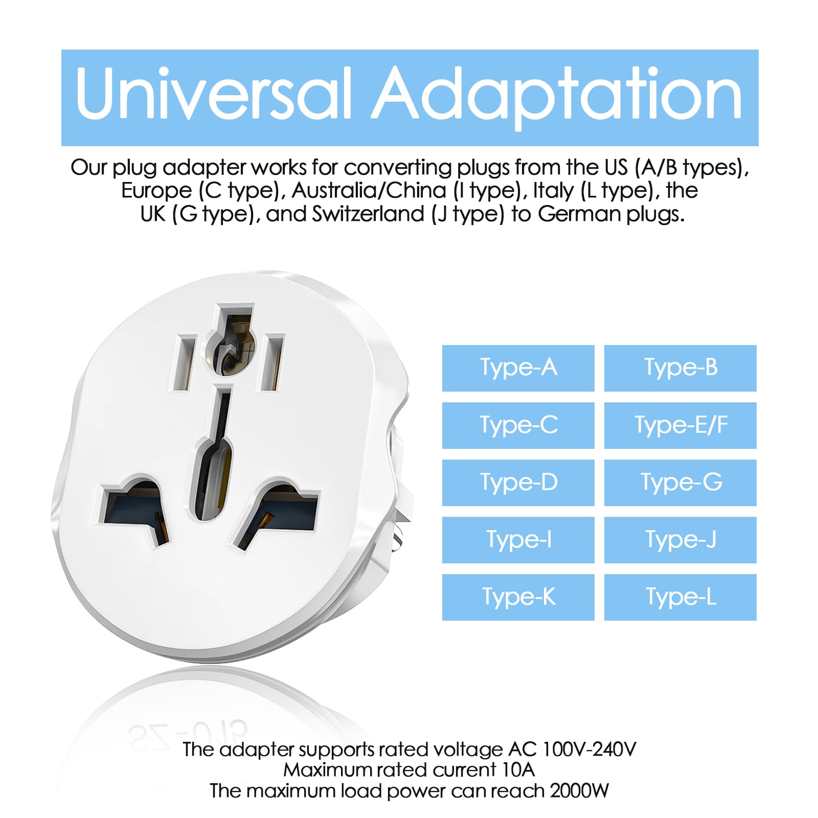 Adaptador de Enchufe Universal para Viajes España, Compatible con la Mayoría de Países Europeos, 2 Pack - Convertidor de Enchufes USA, UE, UK, Australia, China, Italia, Suiza a Enchufe Alemán — view 4