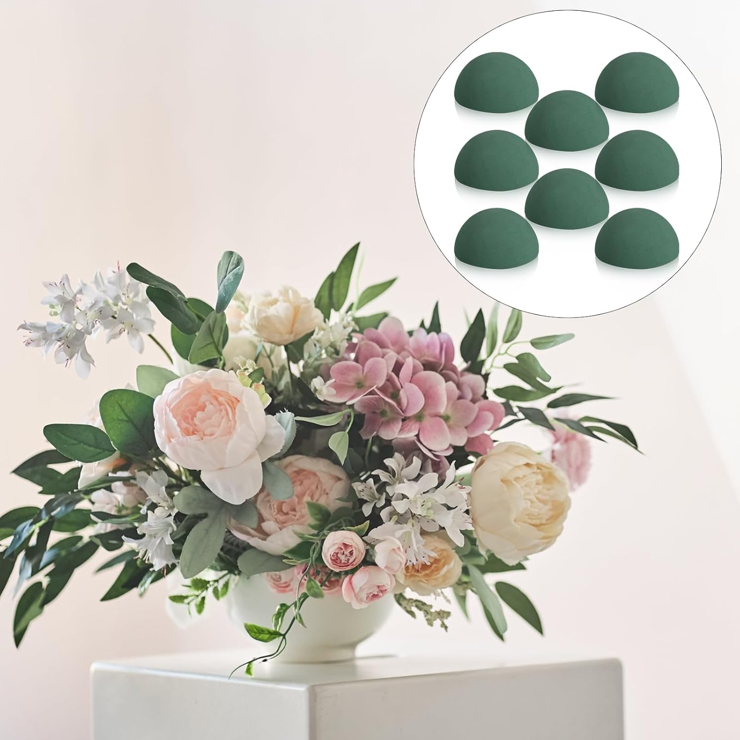 Shihanee 8 Pcs Half Ball Floral Dry Foam Green Round Foam Block Dry Balls Large Flower Craft for Artificial Plant Bouquet Arrangement DIY Craft(4.72 x 2.36 Inches)