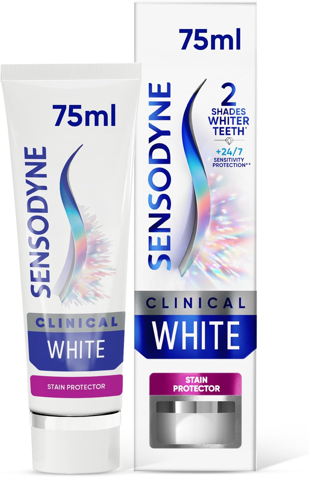 Sensodyne Clinical White Sensitive Teeth Whitening Toothpaste, Stain Protector, Extra Fresh, 75ml