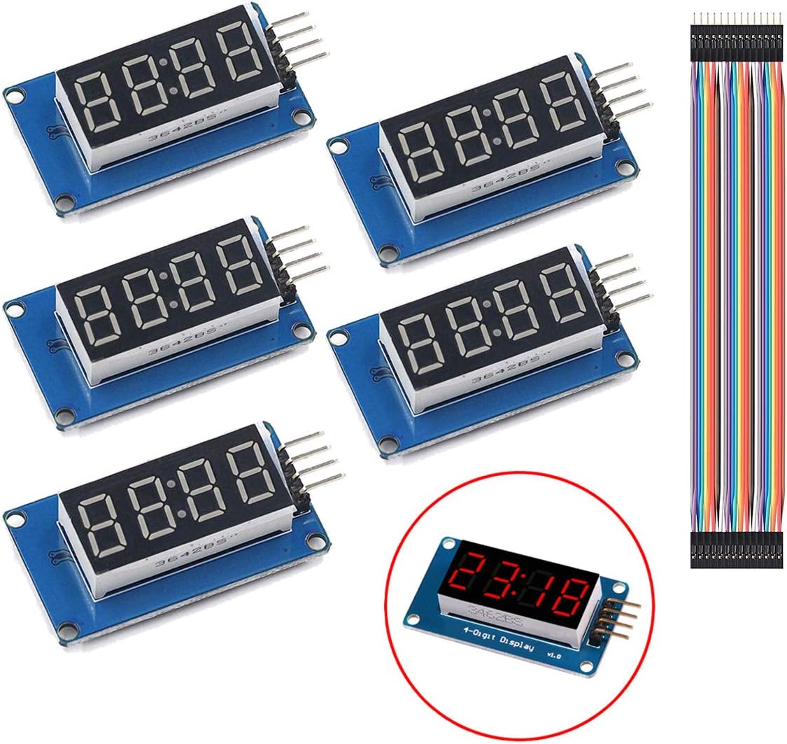 5PCS LED Display Module TM1637 7 Segment 4 Bits Common Anode Clock Red Digital Tube For Arduino With Dupont Cable Male to Female 8 PIN
