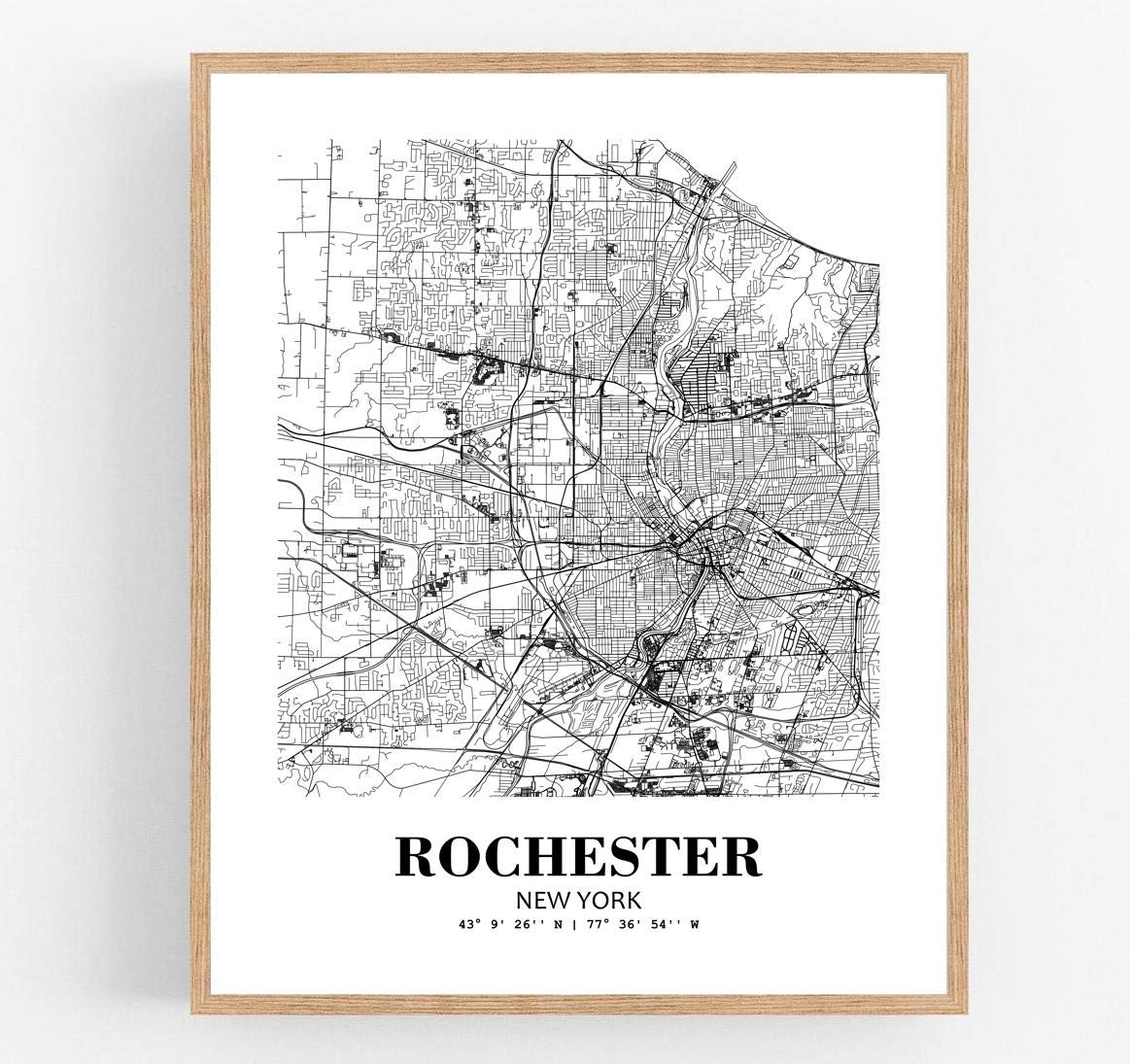 Eleville8X10 Unframed Rochester New York City View Abstract Road Modern Map Art Print Poster Wall Office Home Decor Minimalist Line Art Hometown Housewarming wgn465
