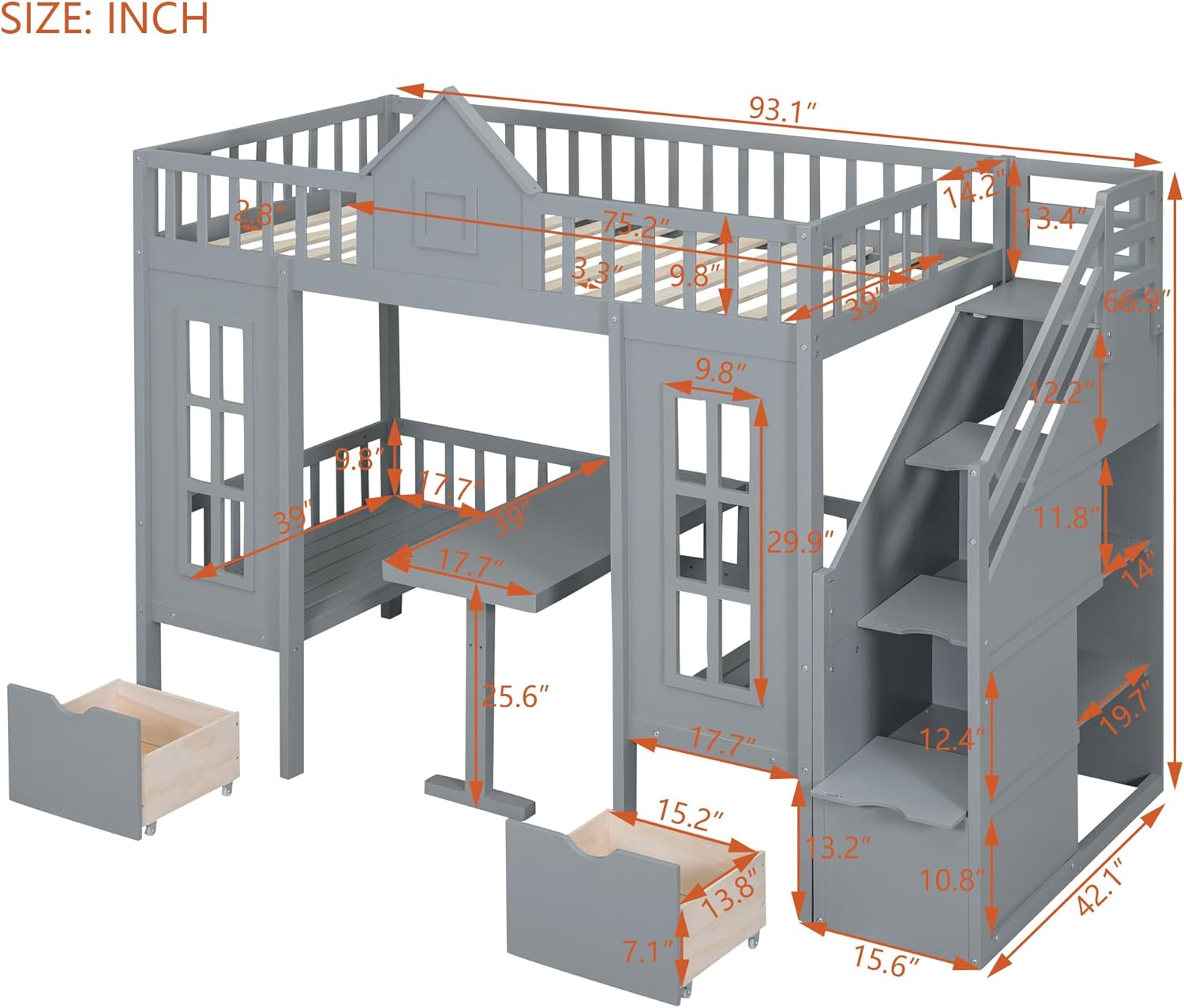 Polibi Bunk Bed dimensions diagram