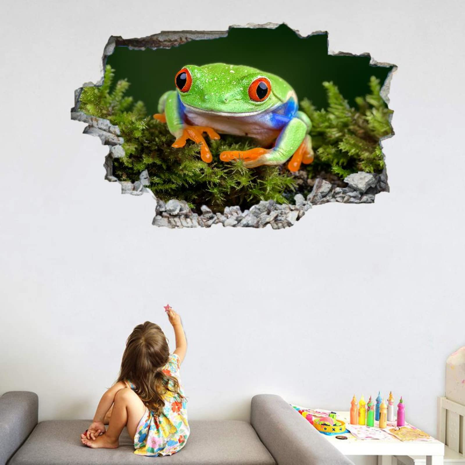 Rana Adesivi Decorativi Da Parete 3D, Pianta Decalcomanie Per Pavimenti In Vinile Impermeabile Rimovibili Art, Animale Fracassate Per Bambini Camera Da Letto Nursery Home Wall Décor 80x120cm