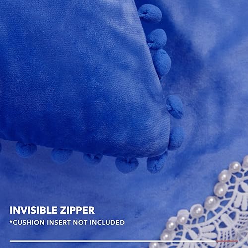 Vista 164 de Deconovo Juego de 2 fundas de almohada de terciopelo, 20 x 20 pulgadas, color verde azulado, cuadradas, con pompones, suaves, con cremallera