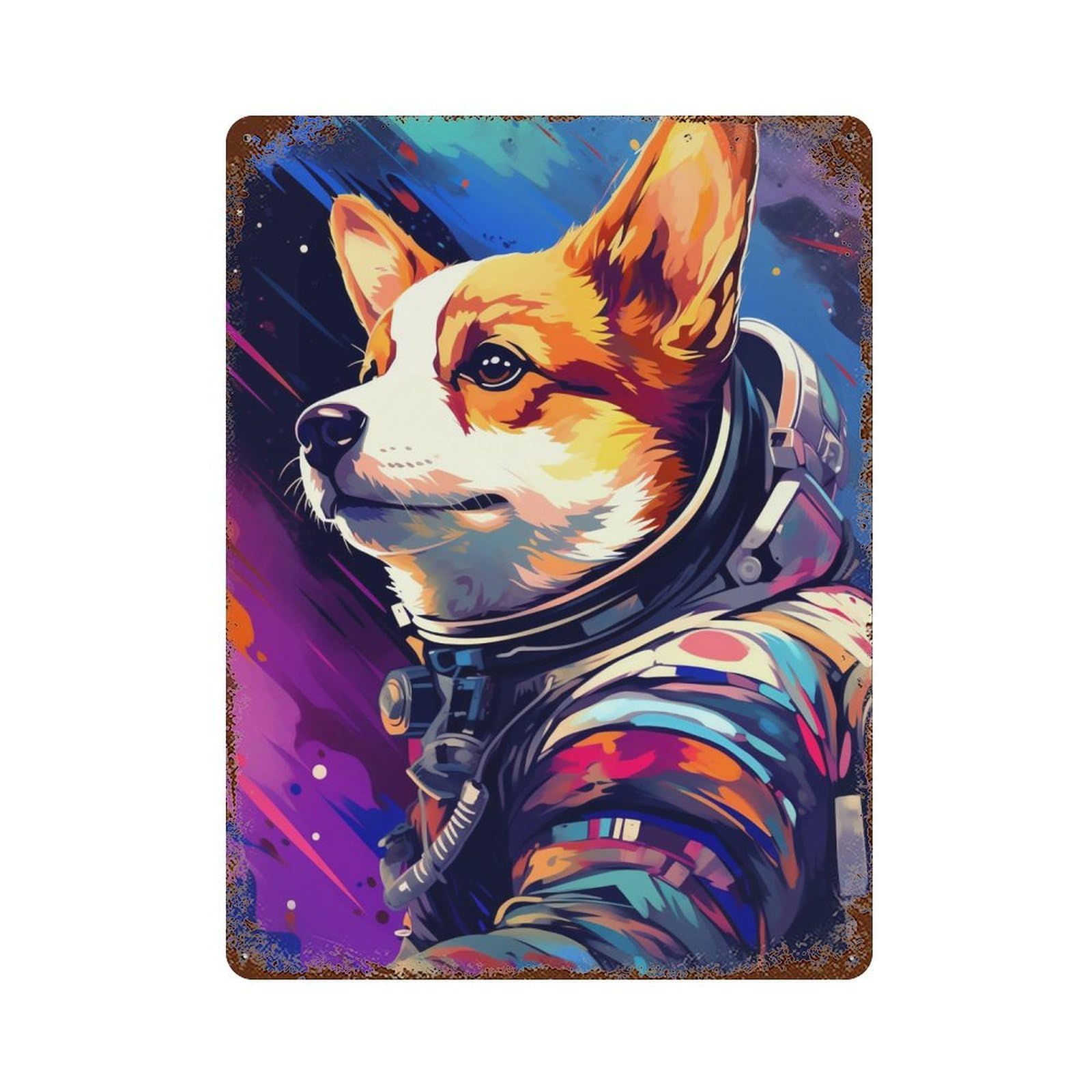 Space Dog Adventure -54 Distressed Metal Wall Sign 15.7"x11.8", Rustic Home Decor for Living Room, Hallway And Home Decor
