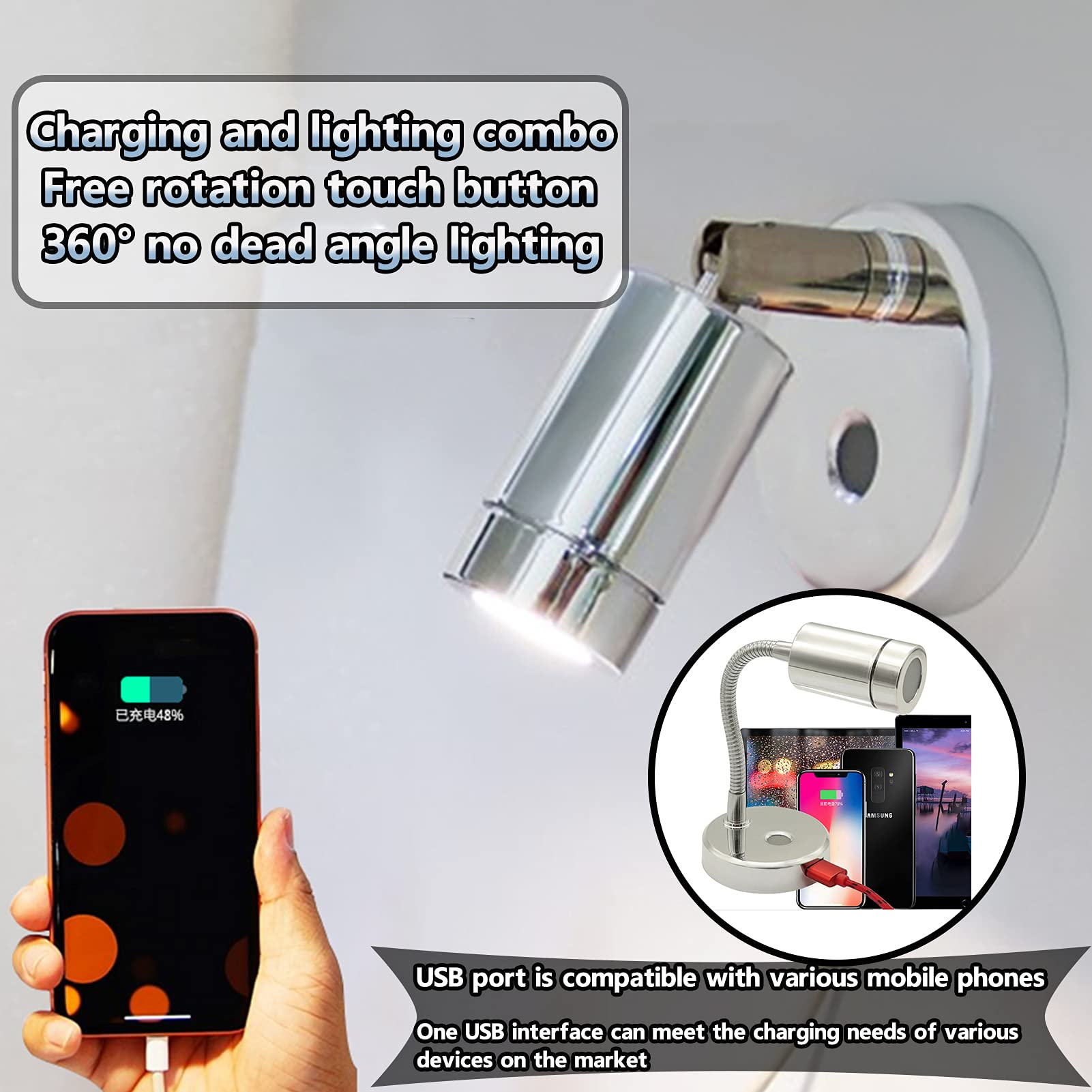 Luz de Lectura Puntual Led, Luces de Lectura con AtenuacióN Continua para VehíCulos Recreativos, LáMpara de Noche Led, Interruptor Ajustable AutomóViles,A