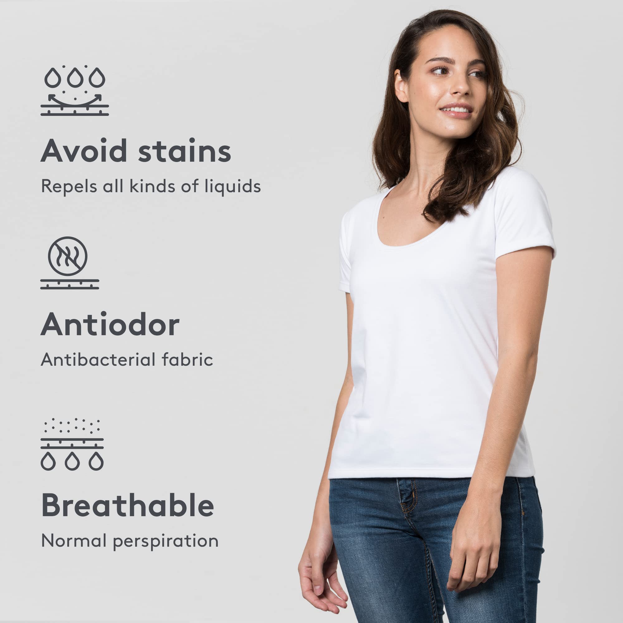 T-Shirt Anti-Taches de Transpiration pour Femmes - absorbe et évapore la Transpiration, Anti-trasnpiration, Anti-Taches, Anti-odeurs, 100% transpirable hyperhidrose.