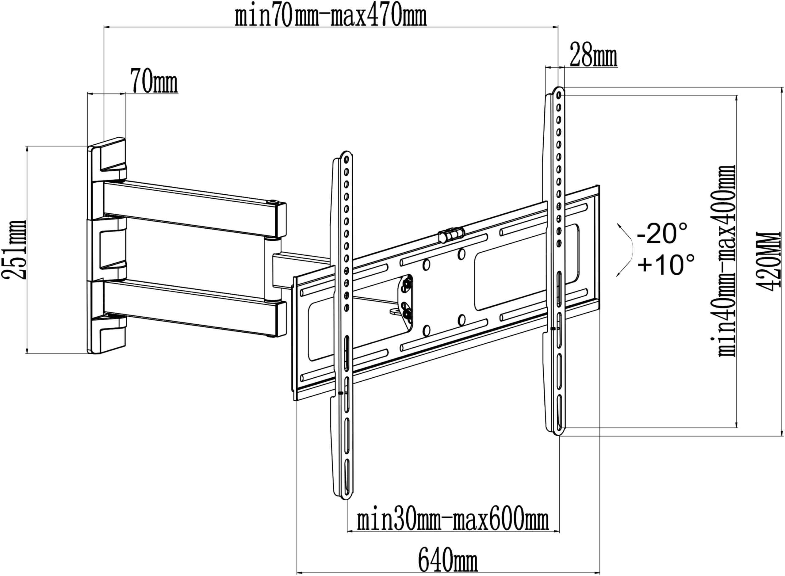 My Wall H26-2WL - Supporto da parete per TV My Wall da 94,0 cm (37) - 177,8 cm (70), inclinabile + girevole, girevole