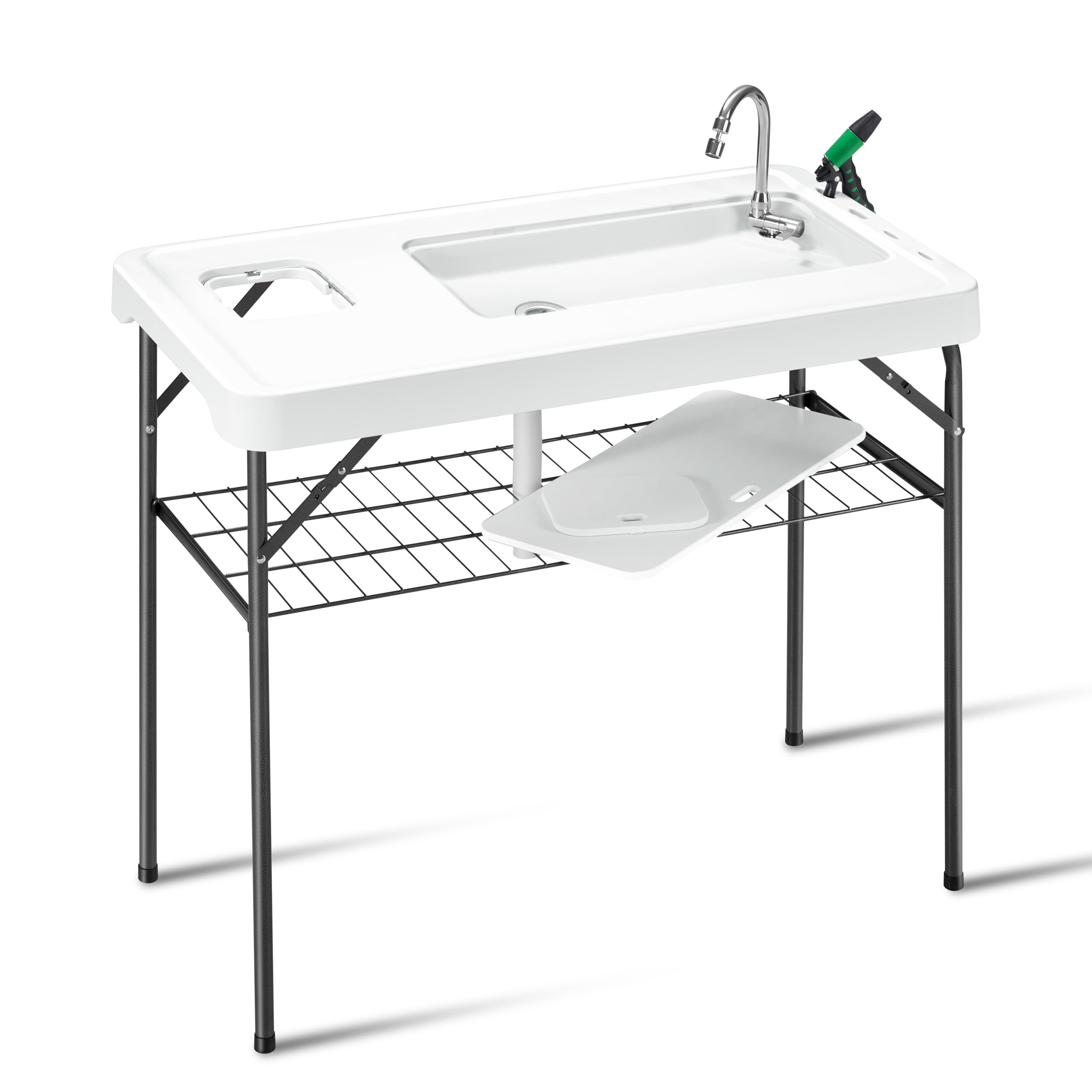 Dragosum 41'' Outdoor Fish Cleaning Table Portable Camping Sink Station with Enlarged Sink, Collapsible Swivel Faucet, Picnic Sink Table with Garbage Holder for Picnic Beach Patio