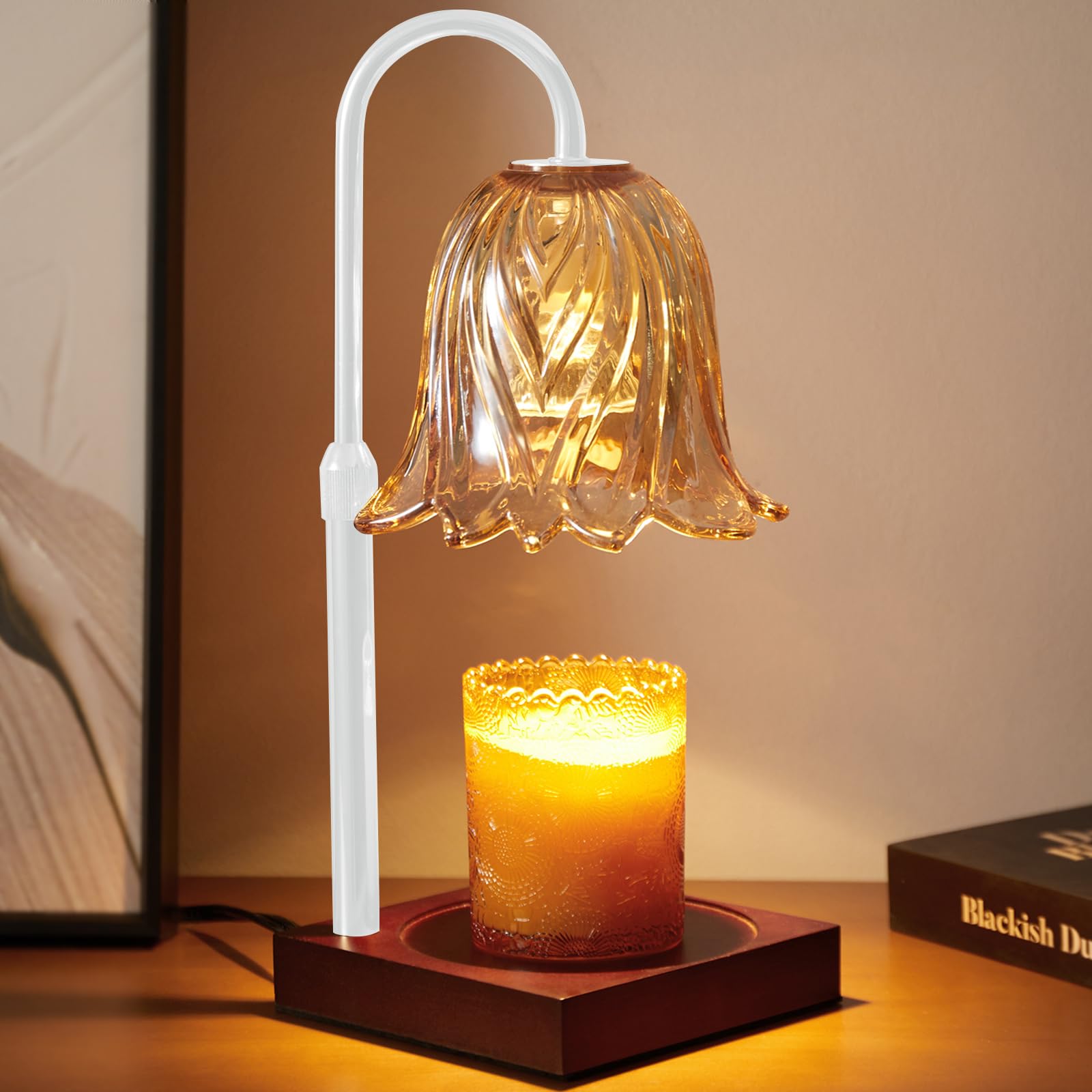 GODONLIF Lampada Riscaldante per Candele, Riscaldatore per Candele Dimmerabile, Altezza Regolabile, Riscaldatore per Cera per Decorazione della Casa in Camera da Letto e Soggiorno con 2 Lampadine