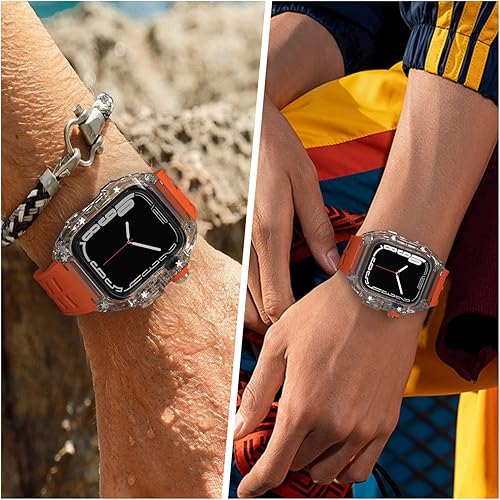 Miniatura 5 de Funda rígida transparente con correa para Apple Watch Series 9, 8, 7, 1.772 in, SE 6, 5, 4 de 1.732 pulgadas, de lujo, transparente, resistente,