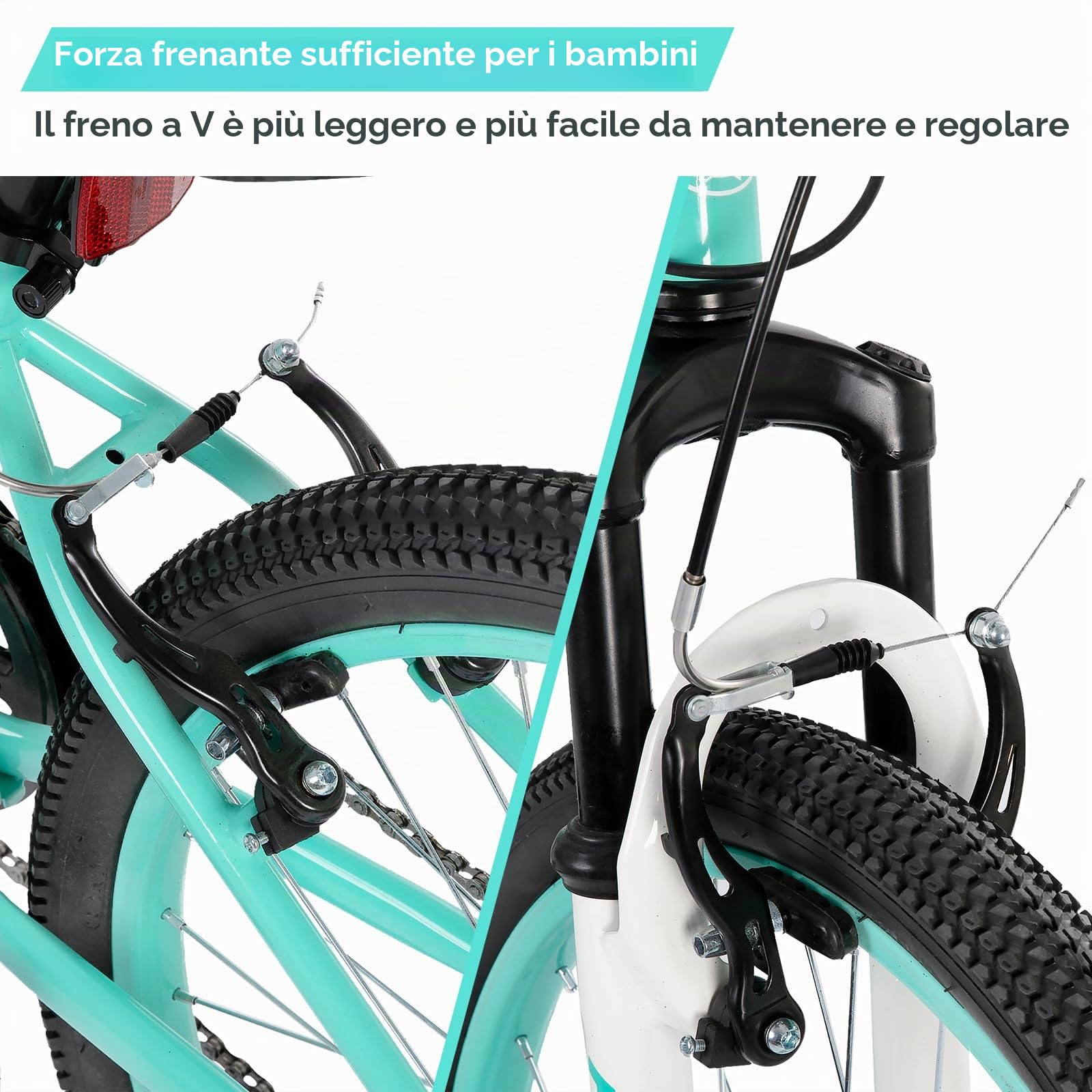 HILAND Climber Bicicletta per Bambini, 24", 7 Marce, Freno a V, Mountain Bike con Forcella Ammortizzata per Ragazzi e Ragazze, blu/verde menta/rosa/nero