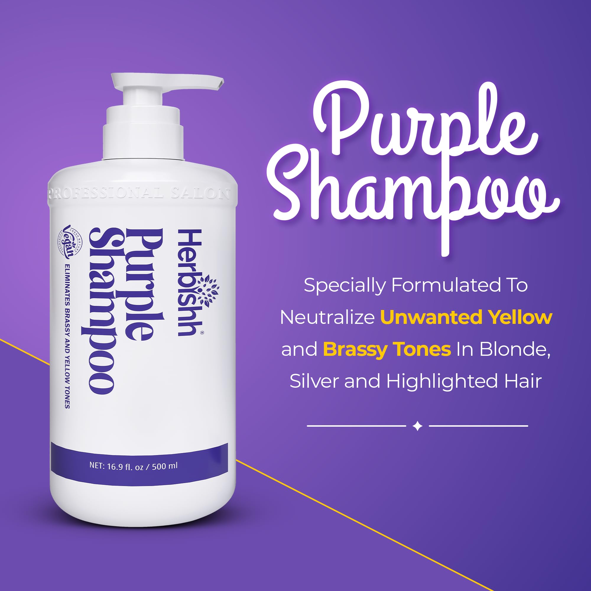 Herbishh Purple Shampoo for Blonde Silver & Highlighted Hair, Eliminates Yellow & Brassy Undertones, Deep Cleansing Shampoo - Image 2
