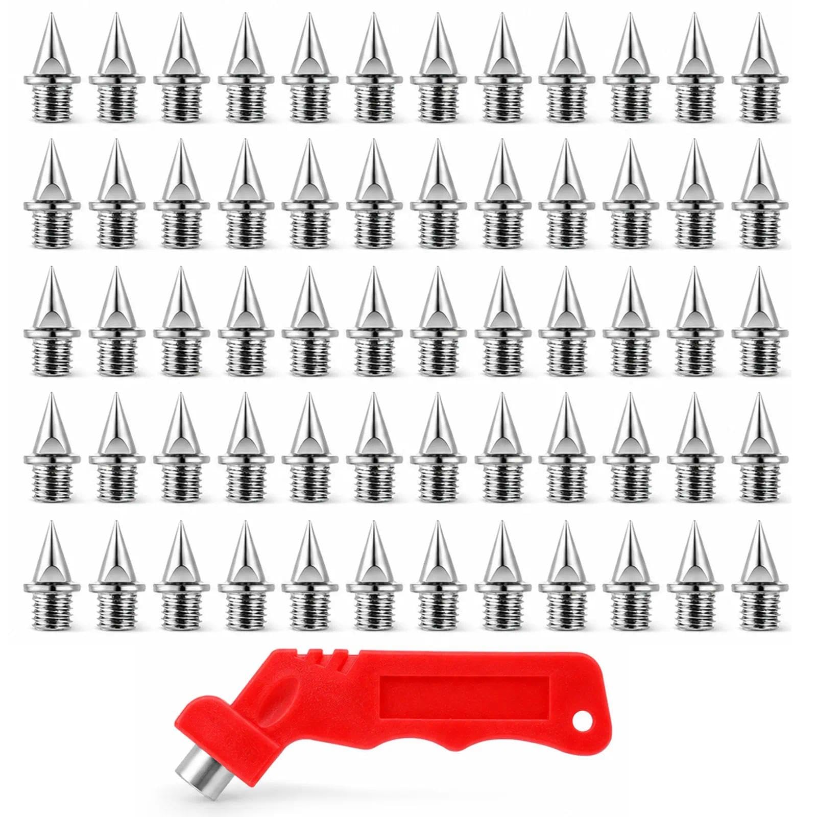 60PCS 6mm Stainless Steel Pyramid Track Spikes, Hardened Running Spikes | Stainless Steel Replacement Set, 60 Pyramid Spikes + Wrench, 6mm Silver, for Track, Sprint and XC Shoes