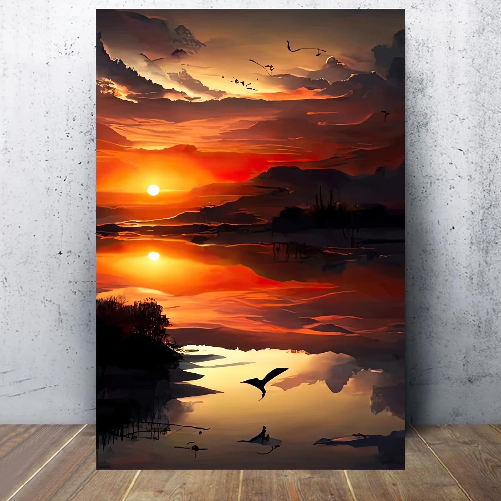 IHHGNB 1pc Frameless Anime Landscape Canvas Poster, Vibrant Sunset Artwork with Mountain & Lake Scene Picture Painting(40x50cm(16x20in)/No frame)