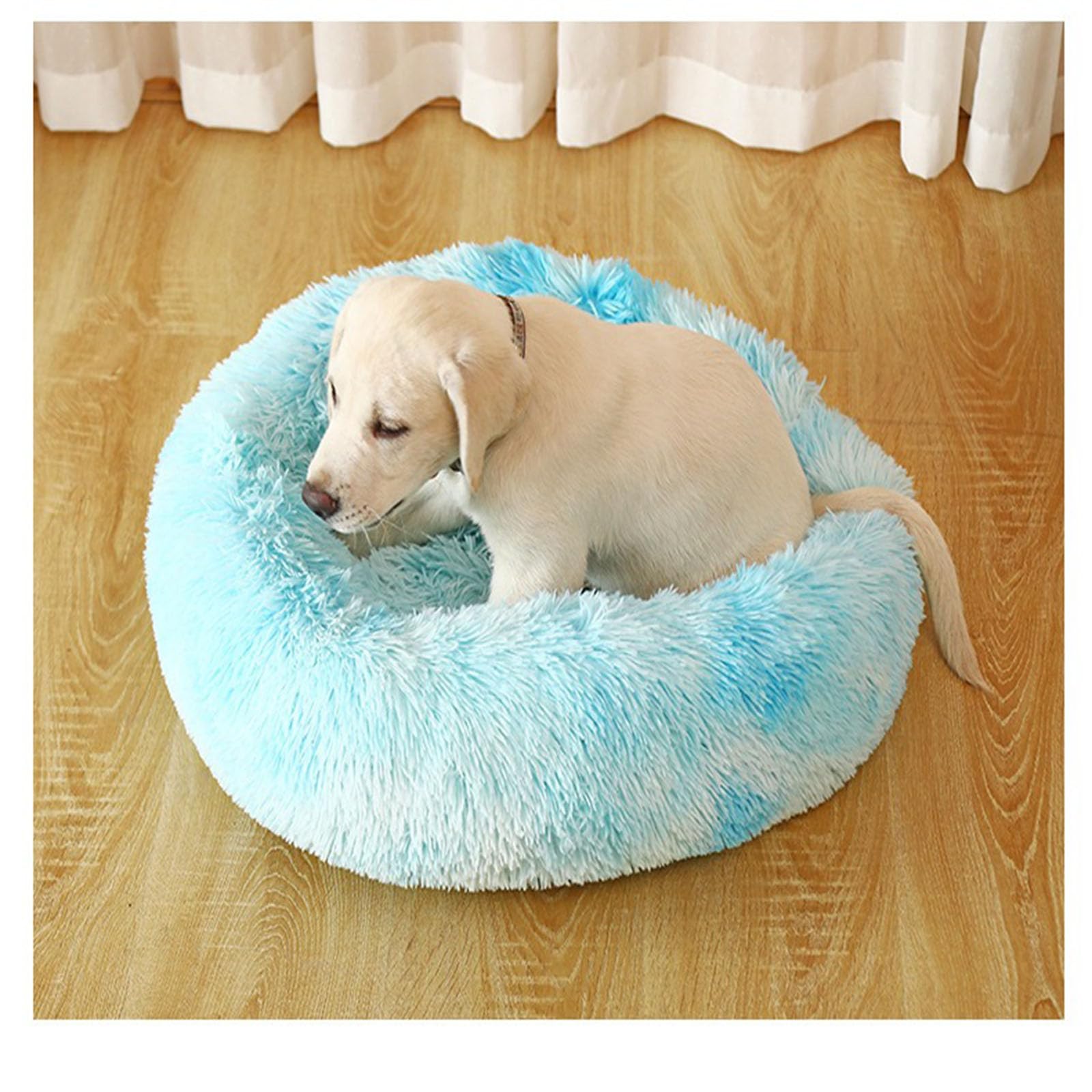 Cuccia rotonda a ciambella per animali domestici, letto caldo e soffice per cani, cuccia anti-ansia per cani, a pelo lungo per gatti da interno con fondo antiscivolo, nido coccole per animali