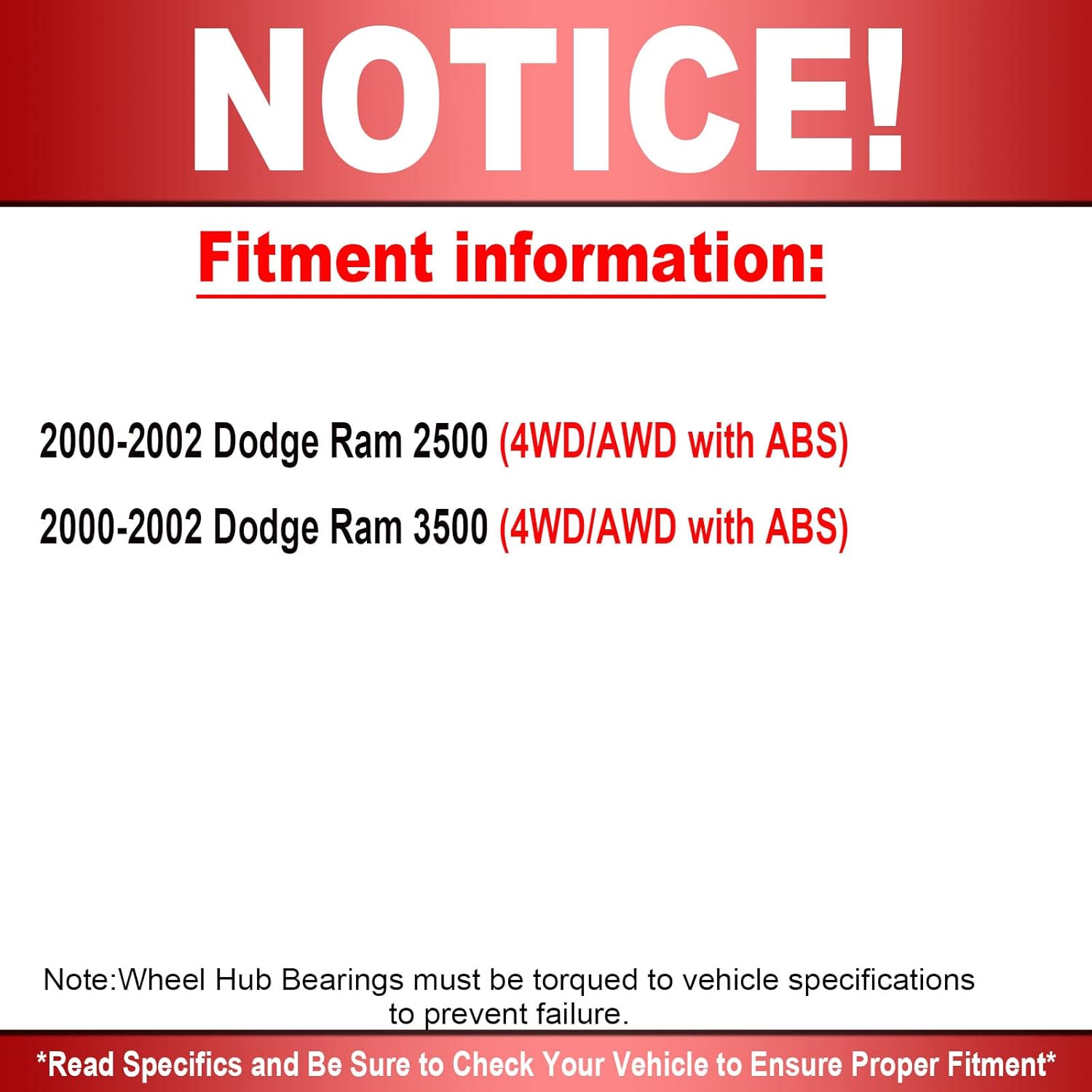 MotorbyMotor 515063 Front Wheel Hub Bearing Assembly 4WD with 4-Wheel ABS 8 Lugs Fits for 2000-2002 Dodge Ram 2500 3500 Wheel Hub Assembly-2pc