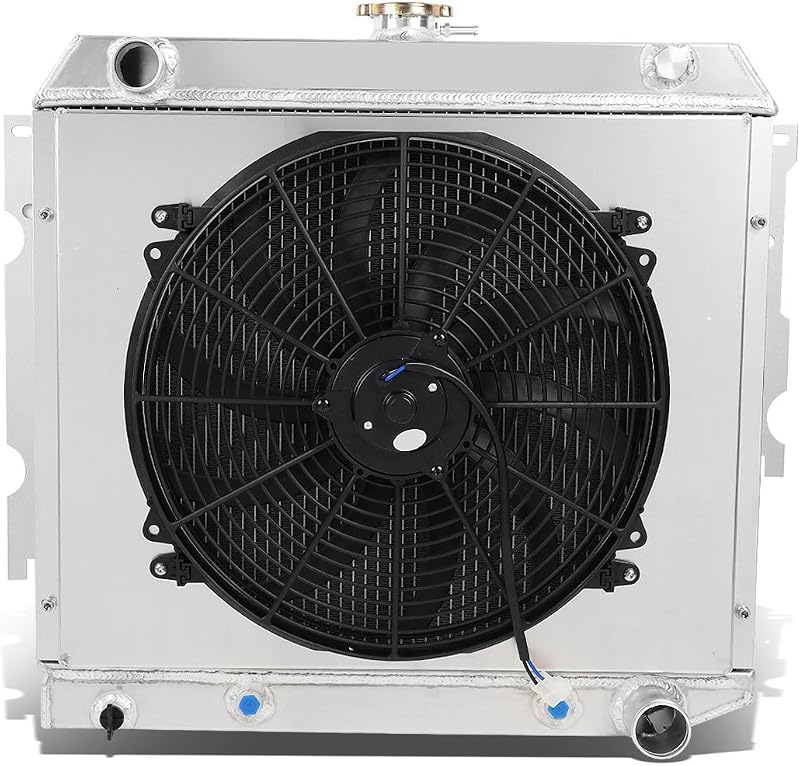 Radiador de alumínio 3 fileiras DNA MOTORING com ventoinha e carenagem para Challenger, Charger, Coronet, Barracuda, Belvedere, Roadrunner e Satellite 5.2L V8 – 1 unidade