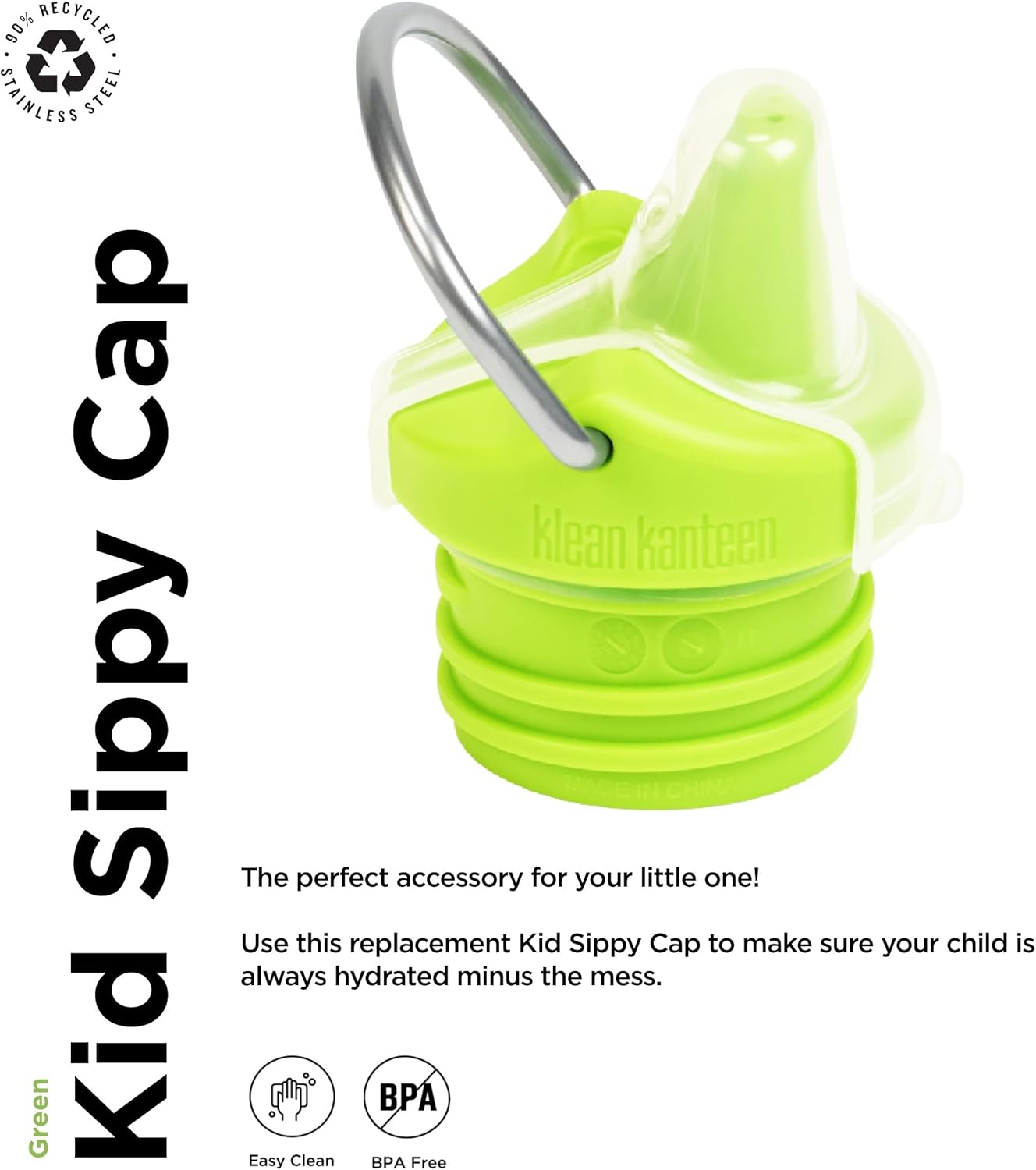 Klean Kanteen Classic Kid Sippy Cap - Lid Replacement for Kid Water Bottle - Easy Clean - Great for Outdoor Activities - BPA Free - Green (Pack of 2)