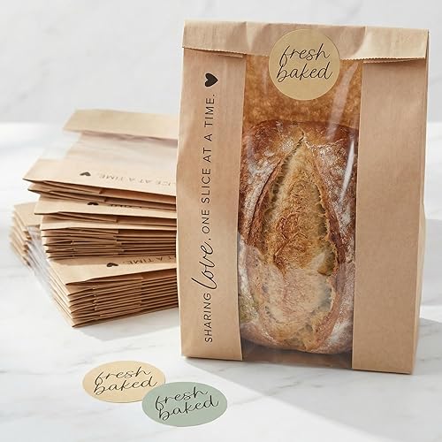 Beautiful Bread Bags for Homemade Bread - Clear Window Bags Keep Your Sourdough Loaves Fresh for Days & are Great for Gifting Homemade Bread - Perfectly Sized Bakery Paper Packaging for Baked Goods