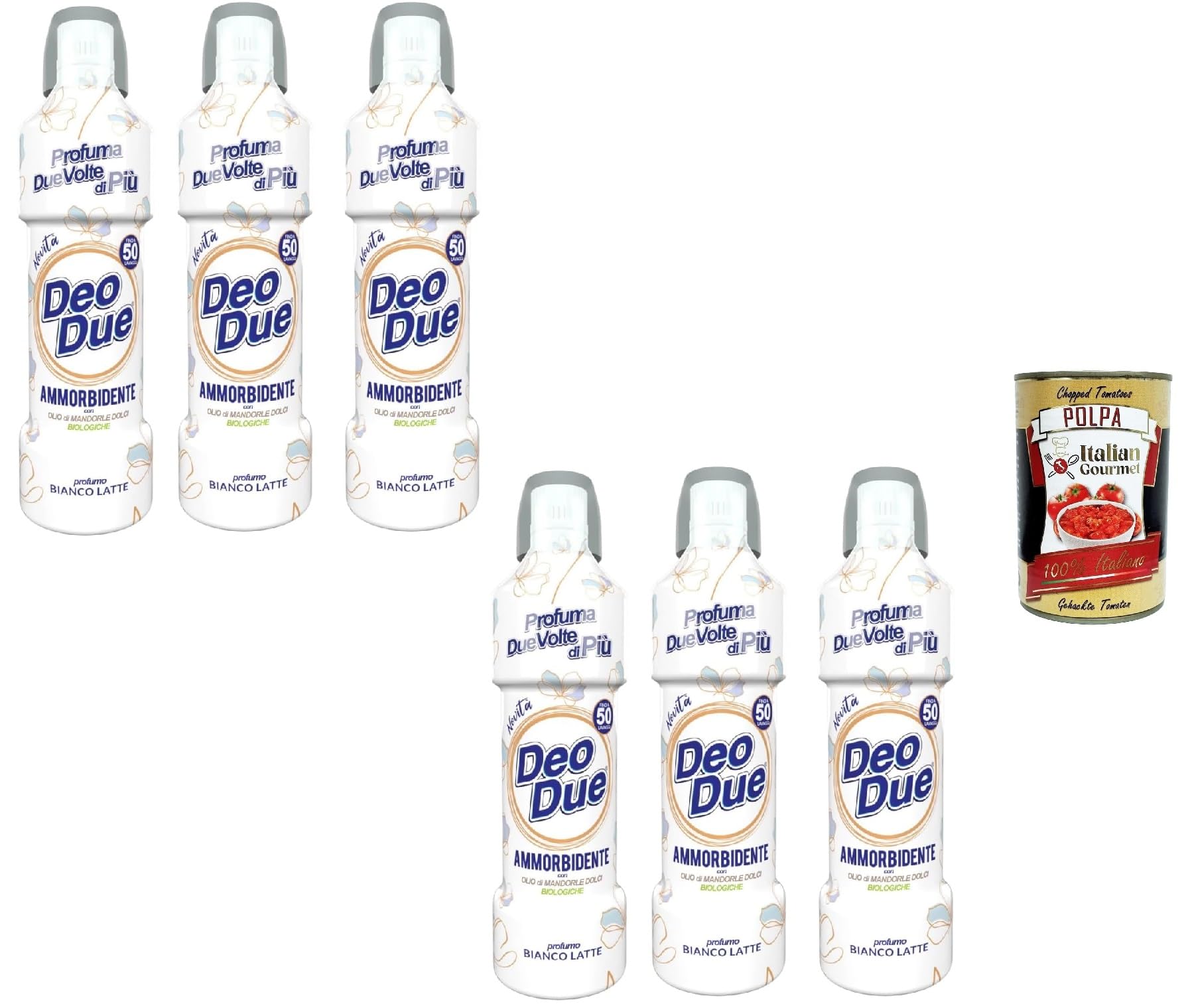 Suavizante concentrado Bianco Latte, 6 paquetes de 1 L, 50 lavados por botella, aroma extra largo, fórmula de cuidado suave con aceite de almendras dulces orgánicas + polpa italiana gourmet