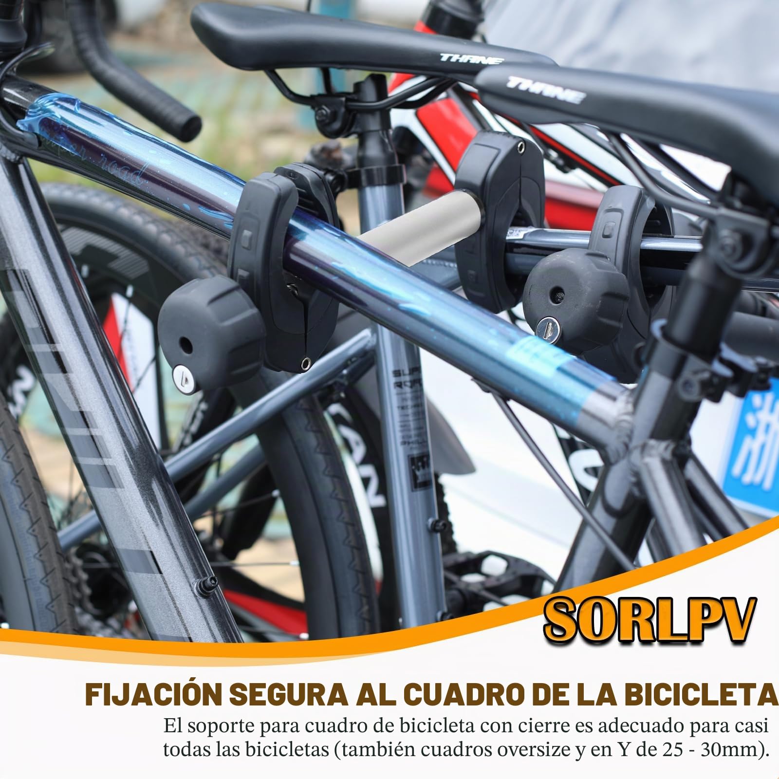 Soporte de bastidor para portabicicletas de 25 cm, universal, corto, con cierre de aluminio para tubo en U Ø 2,5-3 cm, diámetro de la bicicleta 3-6 cm