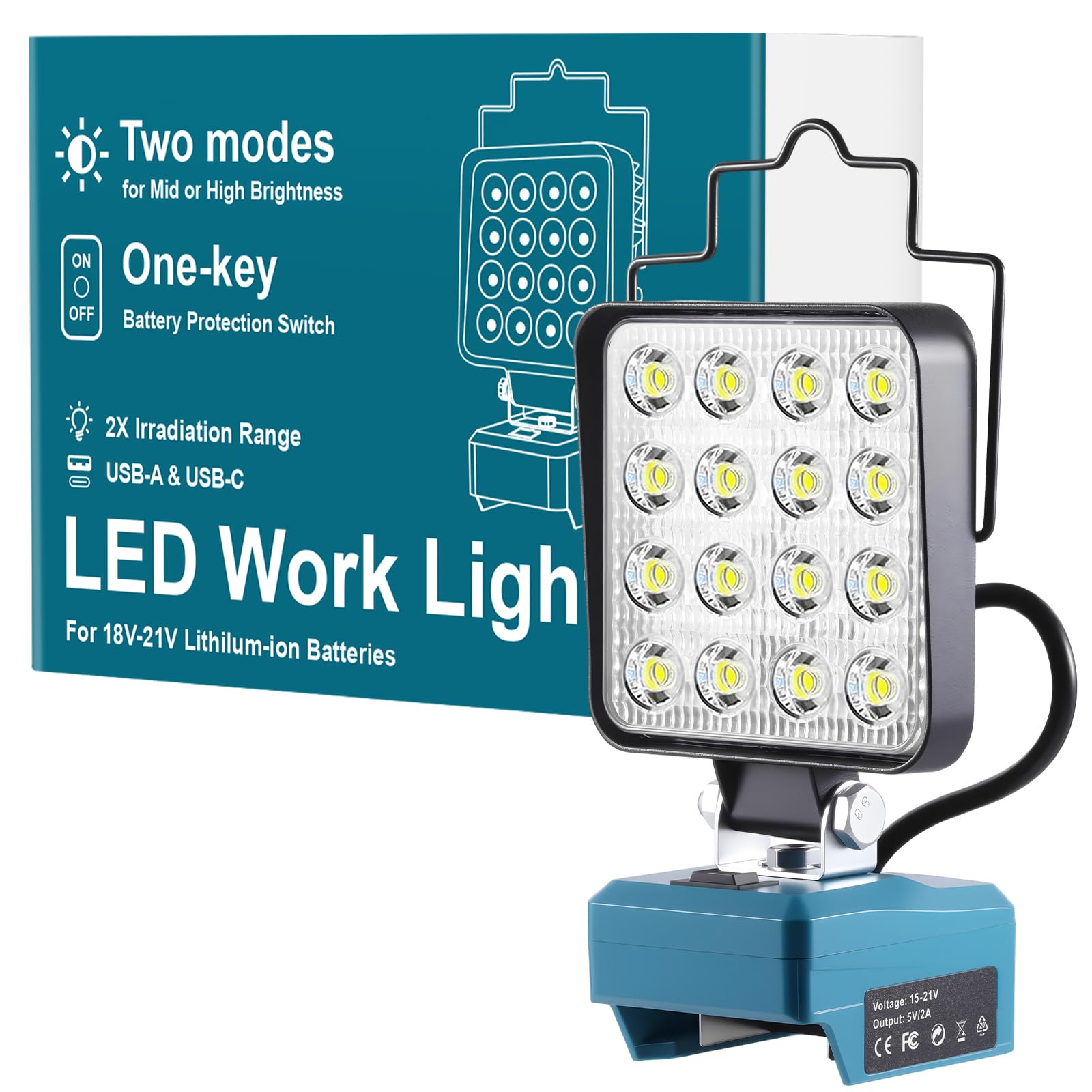 Amazon.co.jp: LED 投光器 対応18Vパッテリ用 ワ-クライト 5800LM 充電