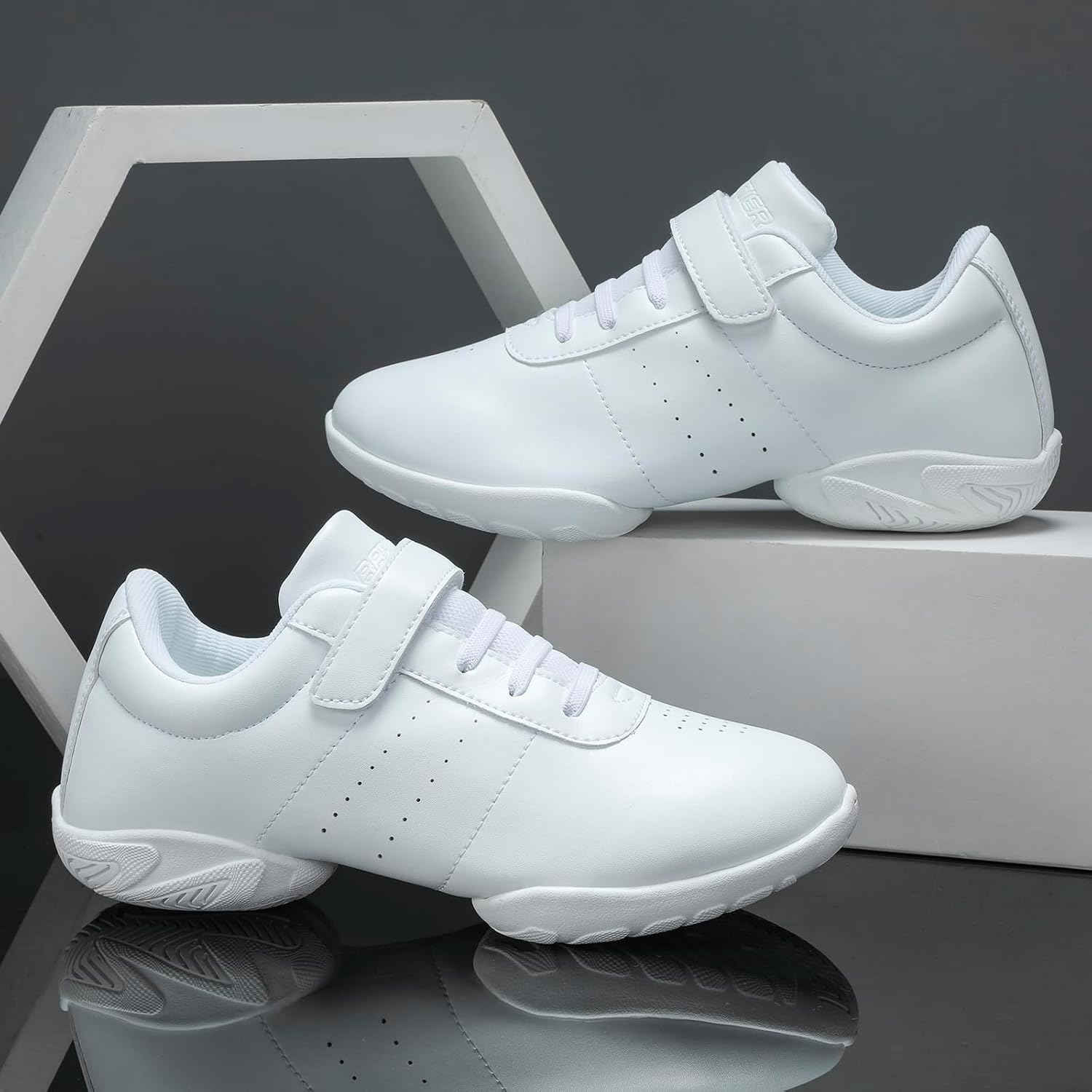BAXINIER Girls White Cheerleading Dance Shoes Athletic Training Tennis Breathable Youth Competition Cheer Sneakers