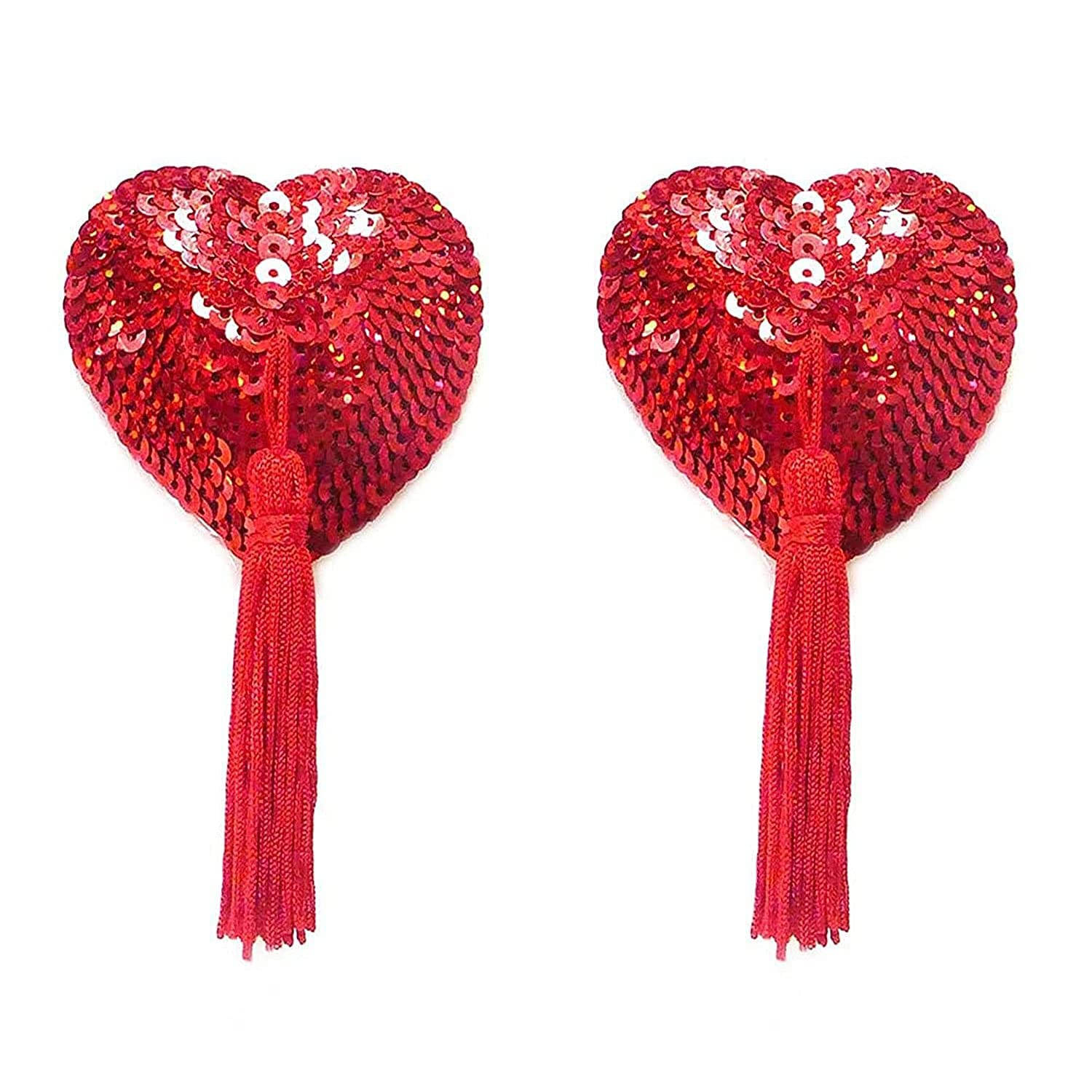 Women's Breast Petals Breast Pasties Adhesive Nipple Stickers Cover Love Tassel Breast Concealer Pad Sequined Clothing Accessories for Women Red