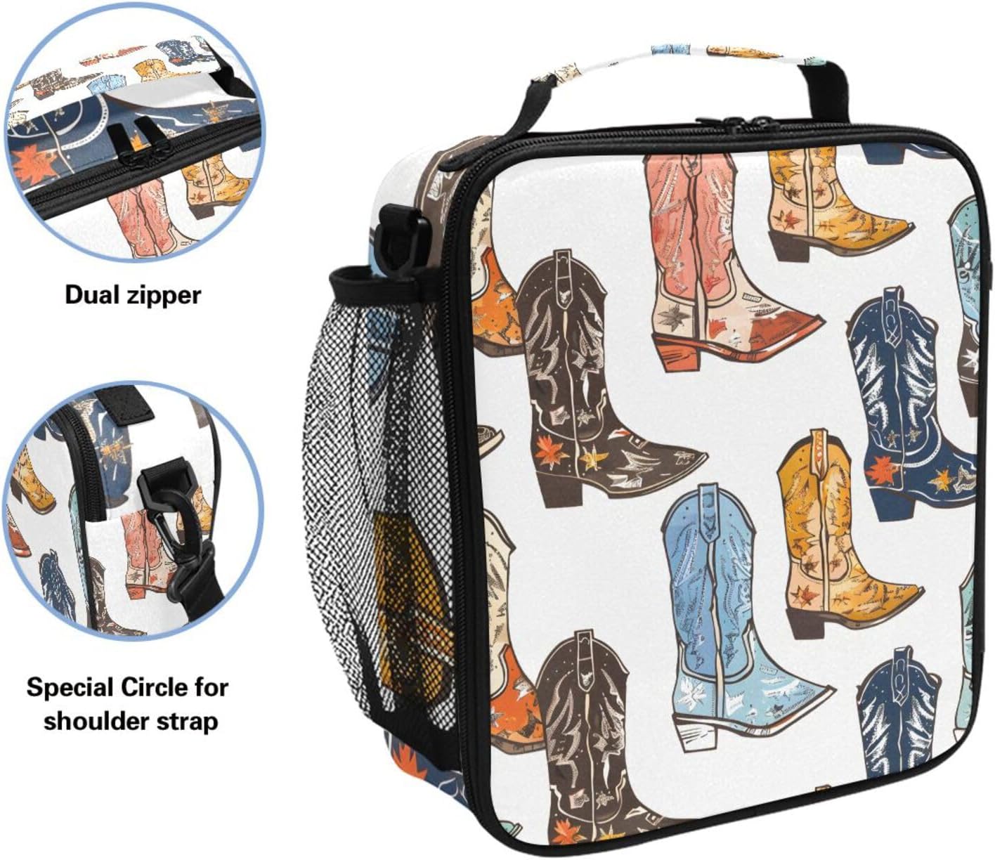 ALAZA Cowboy Boots Lunch Box Insulated Lunch Bag Girls Lunch Cooler Bag Tote Freezable Shoulder Strap Lunchbox Thermal Meal Tote Kit for Girls School Picnic