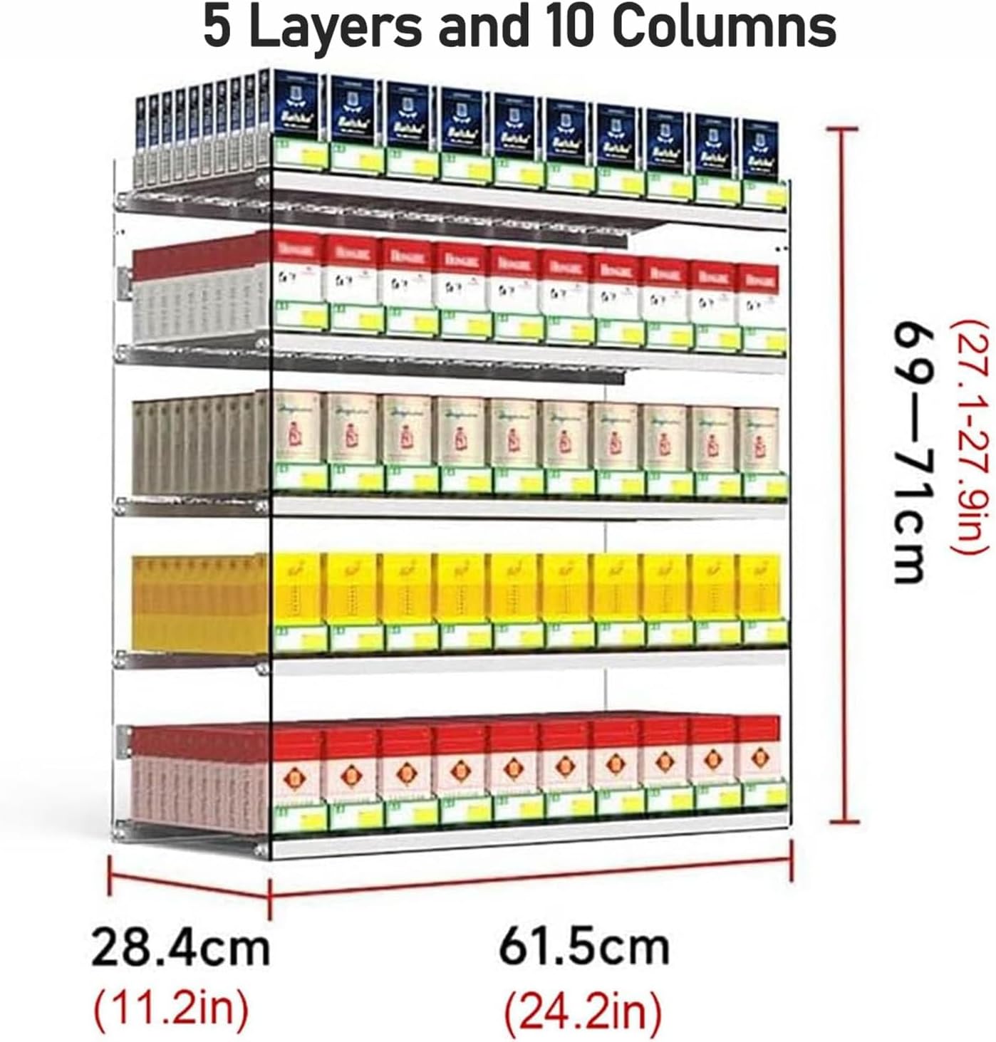 Wall-Mounted Cigarette Rack with Automatic Pushers - Clear Acrylic Display Case, 5 Tiers & 10 Columns, Perfect for Retail Stores & Markets, Durable Cigarette Organizer Holder