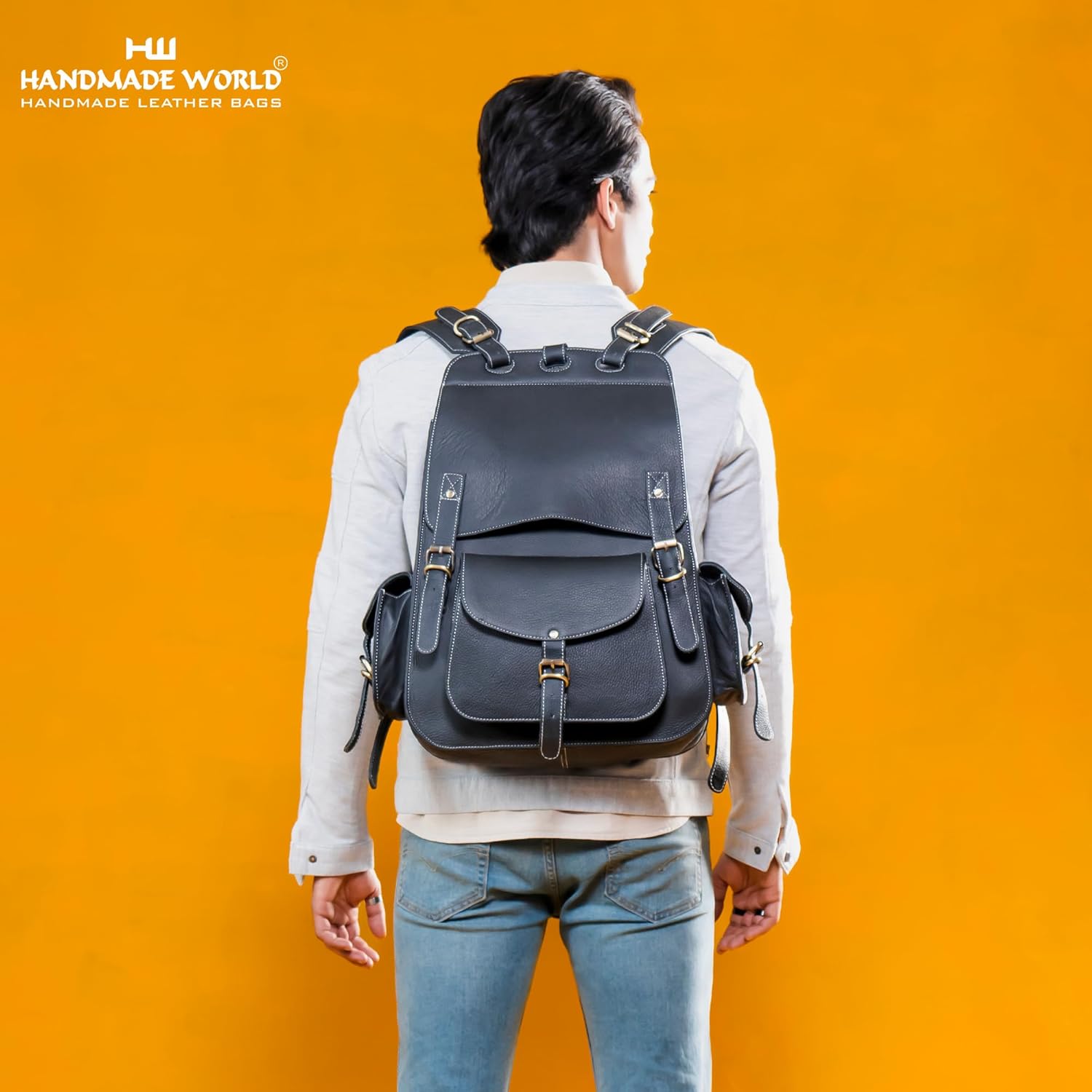 Handmade World Vintage Full Grain 20 Inch Leather Laptop Backpack Casual Bookbag Daypack Camping Travel Rucksack Knapsack - Image 5