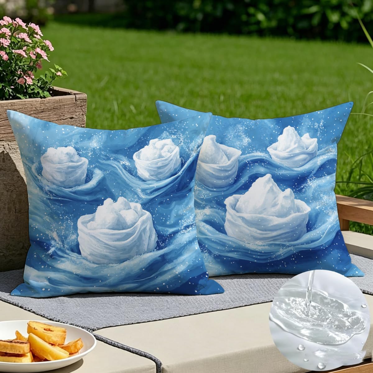 Lot de 2 housse de coussin 55x55 tissu de lin bleu taie oreiller canapé salon