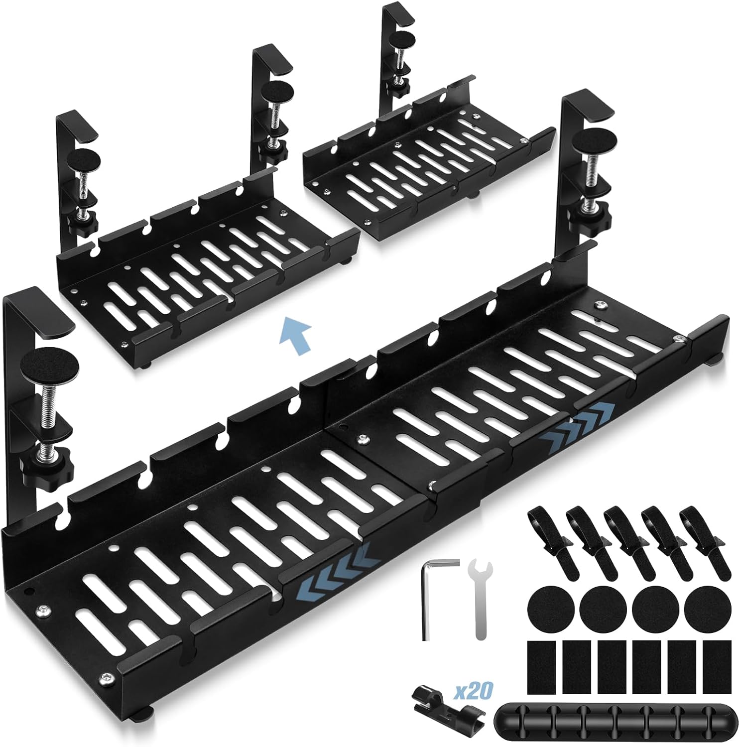 Bandeja de organización de cables para debajo del escritorio, organizador de cables retráctil para debajo del escritorio, sin taladros, soporte de