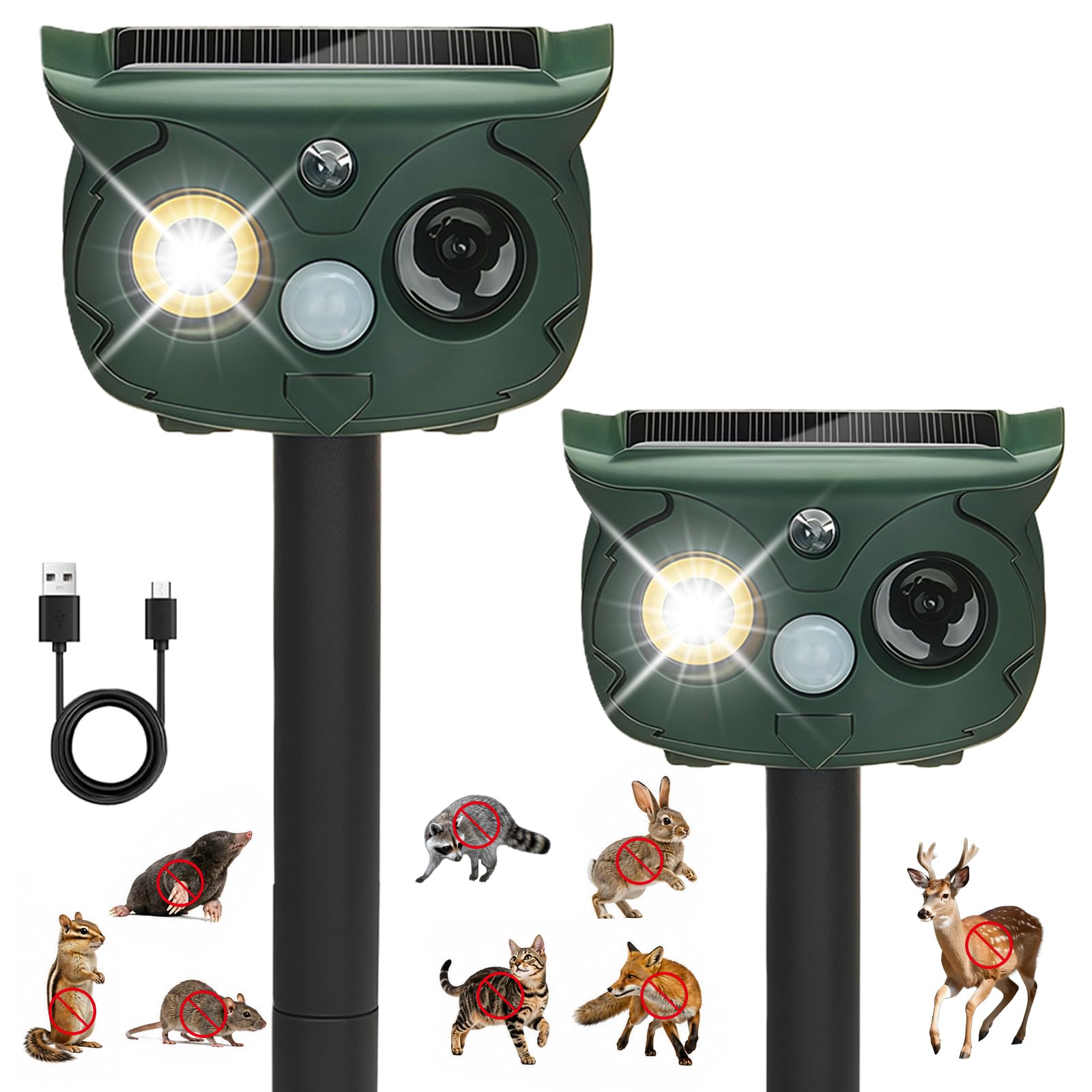2 Pack Cat Repellent for Gardens UK,Solar Ultrasonic Animal Repeller with PIR Motion Sensor,Waterproof Cat Scarers for Gardens,LED Flash Effective for Repelling Cats,Foxes Squirrels Pigeons,Rodents