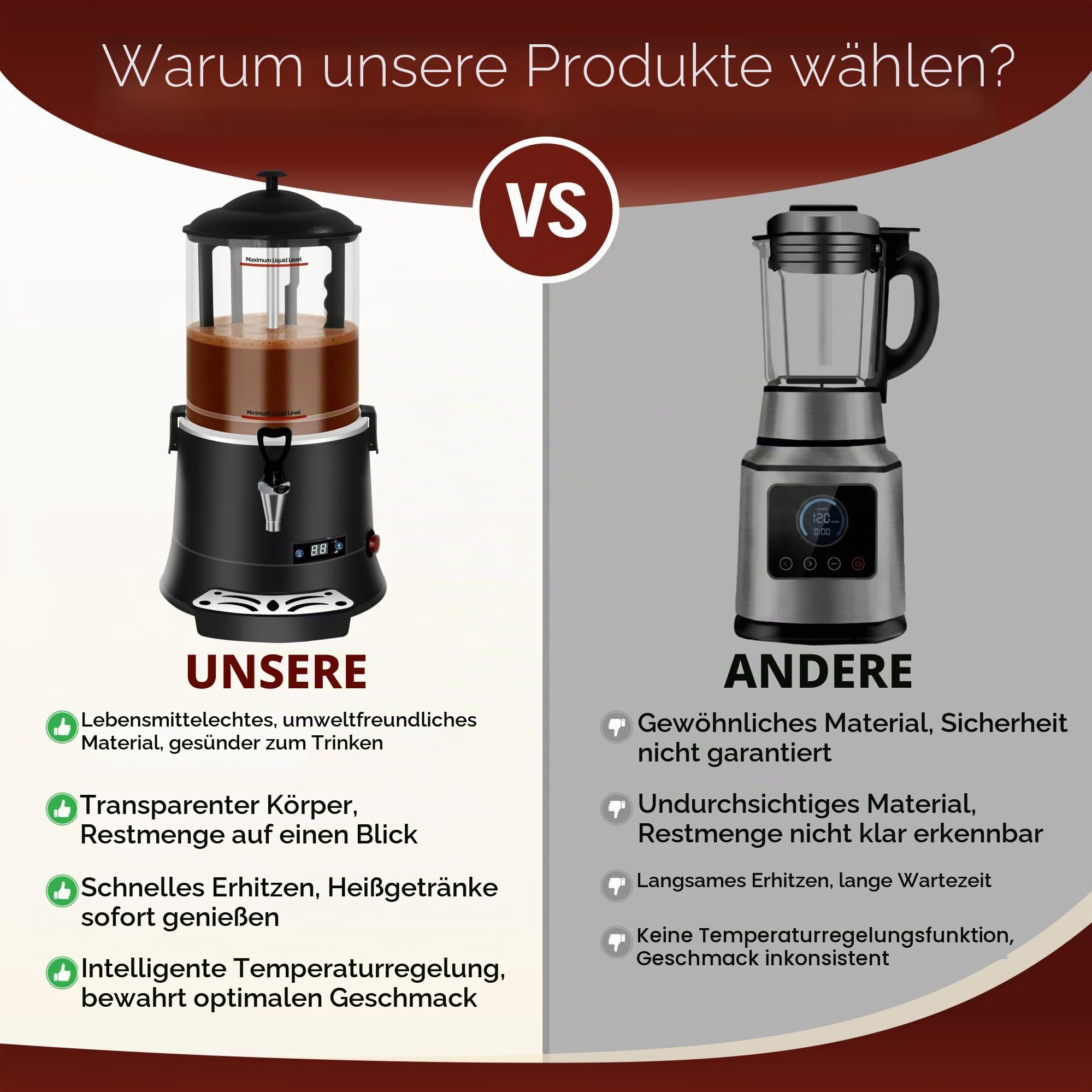 Gewerbliche Kakaodispenser Heiße Schokolade Maschine 10L, mit Intelligenter Temperatursteuerung Heißgetränke-Wärmer, Temperaturbereich 86°F-194°F, zum Erhitzen von Schokolade, Kaffee-Schwarz