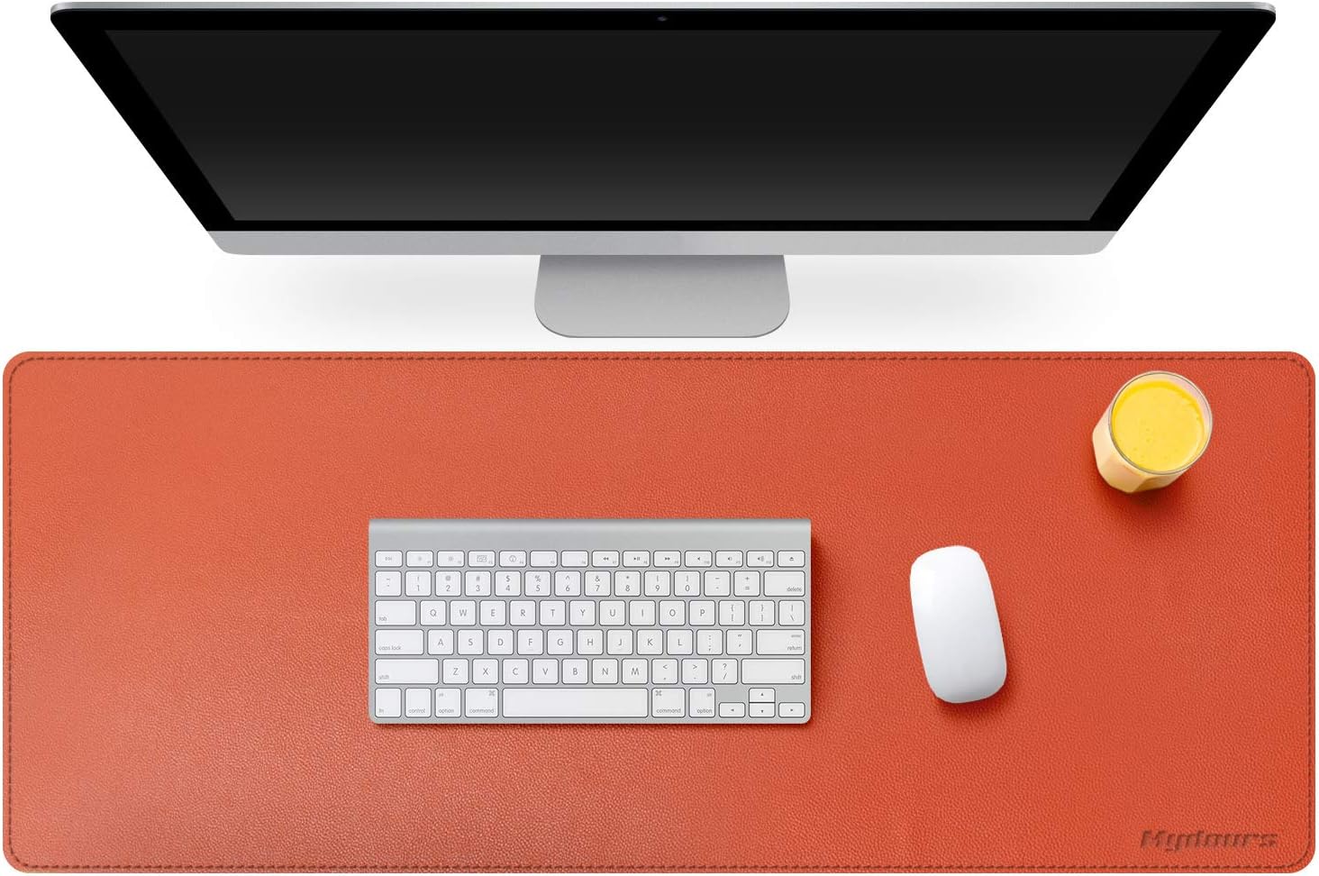 Mydours Dual Sided Desk Mat, 37.4" x 15.7" PU Leather Desk Pad Desk Blotter Protector Extended Mouse Pad Writing Pad Large Gaming Mouse Mat Home Office Accessories (Orange)